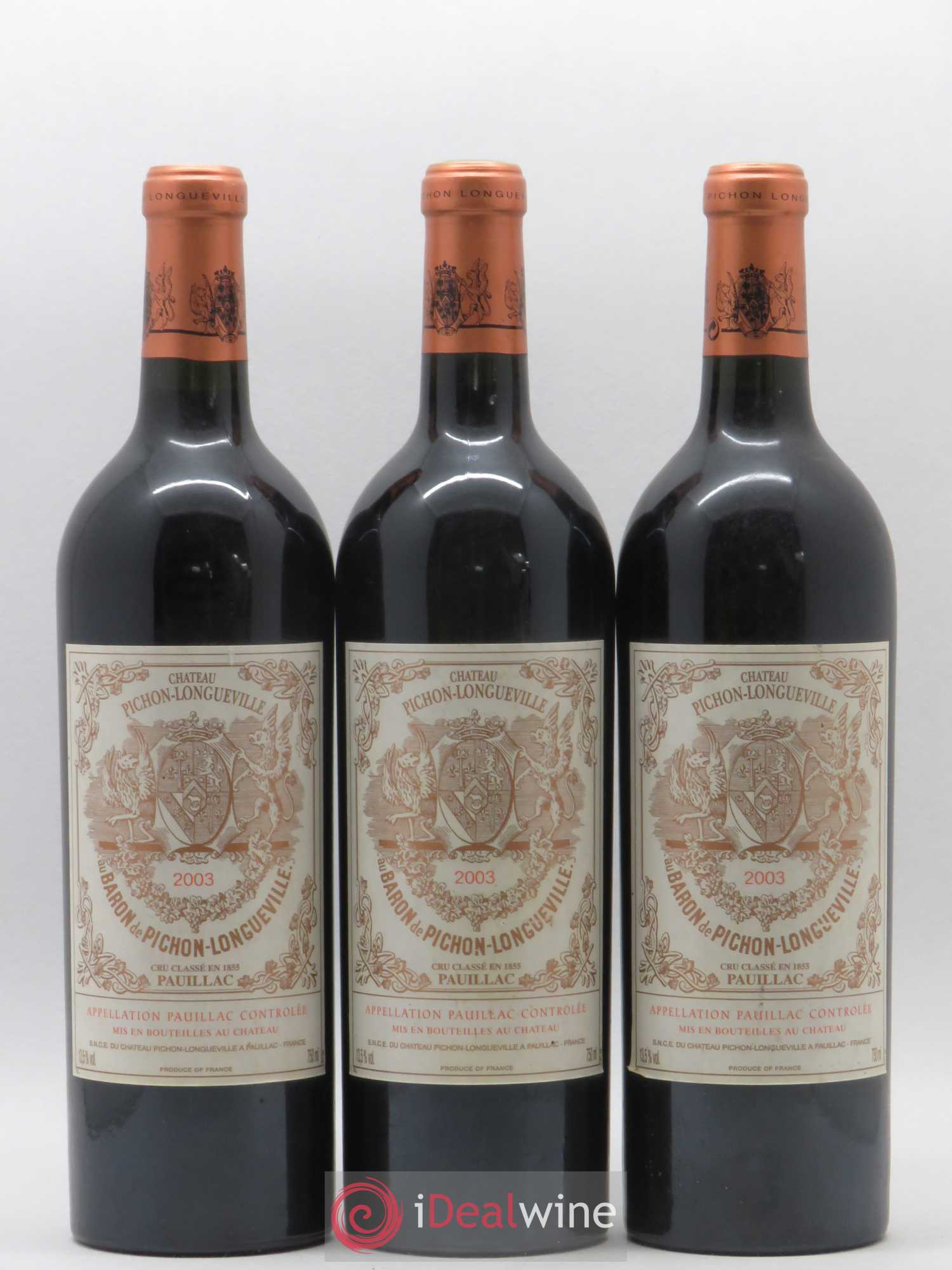 Pichon Longueville Baron 2ème Grand Cru Classé 2003 - Lot de 3 bouteilles - 0