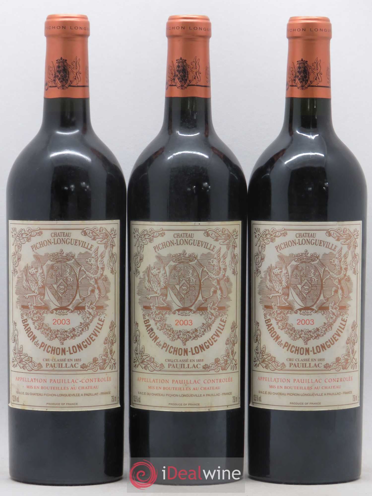Pichon Longueville Baron 2ème Grand Cru Classé 2003 - Lot de 3 bouteilles - 0