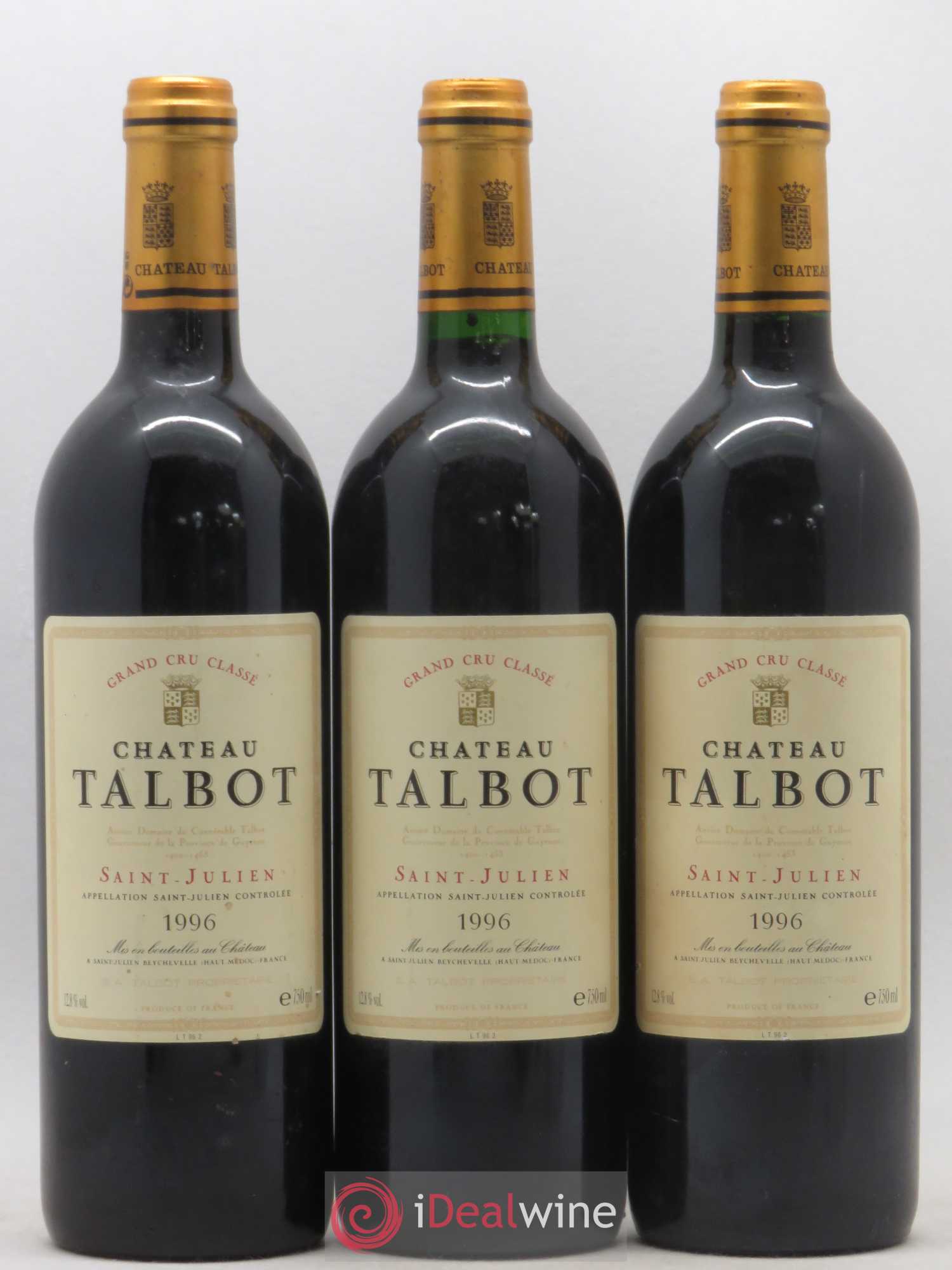 Château Talbot 4ème Grand Cru Classé 1996 - Lot de 3 bouteilles - 0