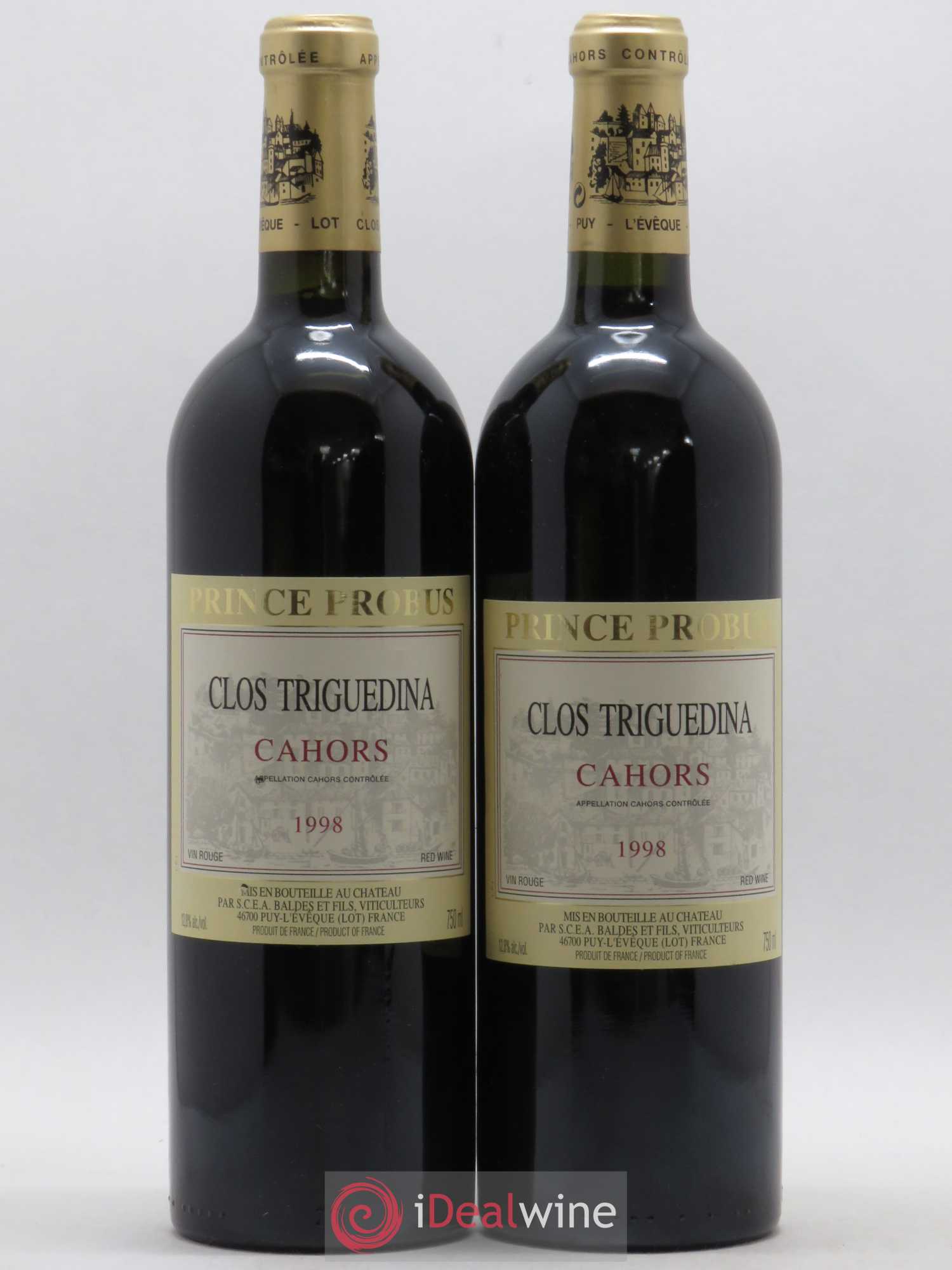 Cahors Clos Triguedina Probus Jean-Luc Baldès 1998 - Lot de 2 bouteilles - 0