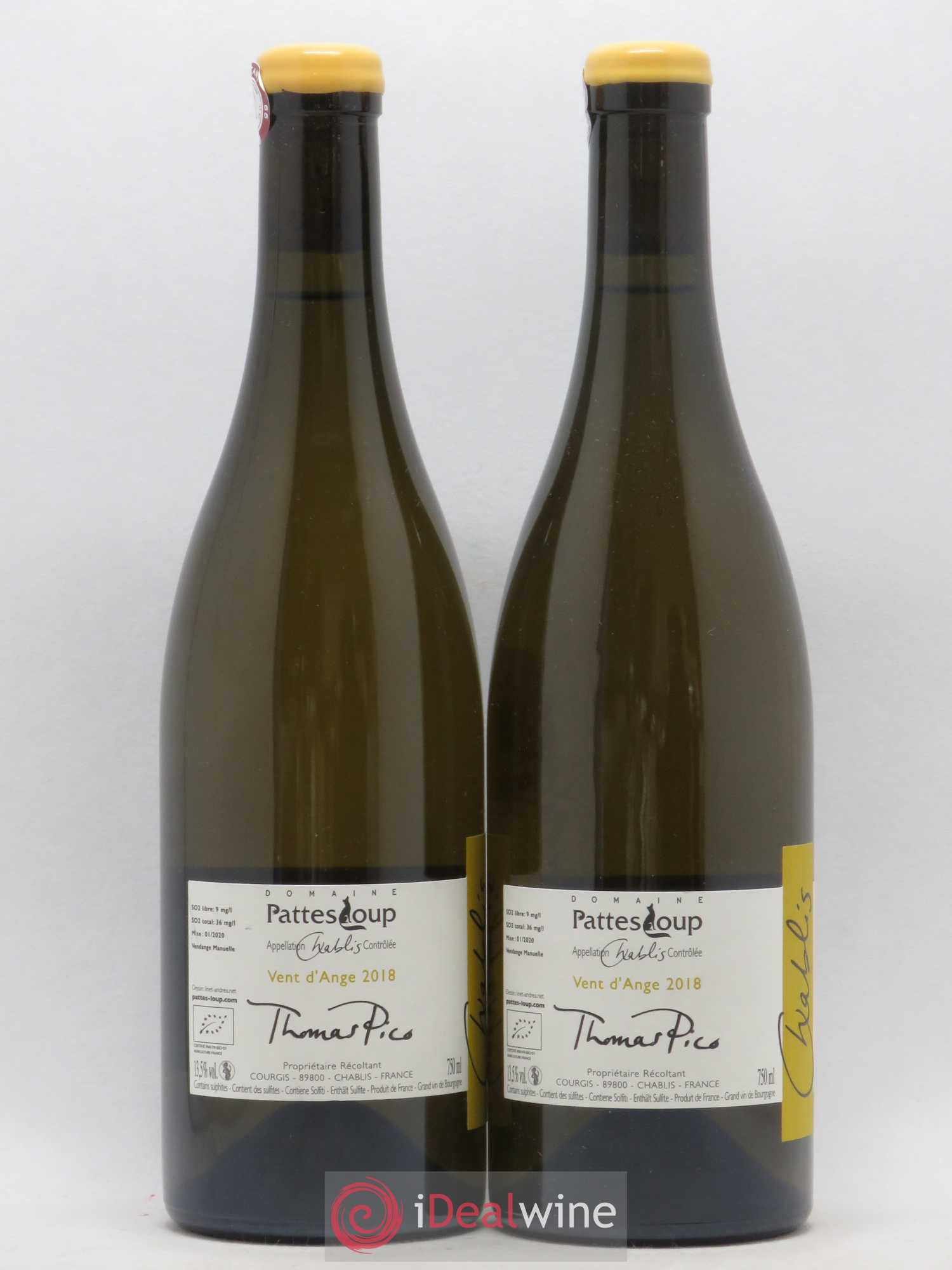 Chablis Vent d'Ange Pattes Loup (Domaine)  (sans prix de réserve) 2018 - Lot de 2 bouteilles - 1