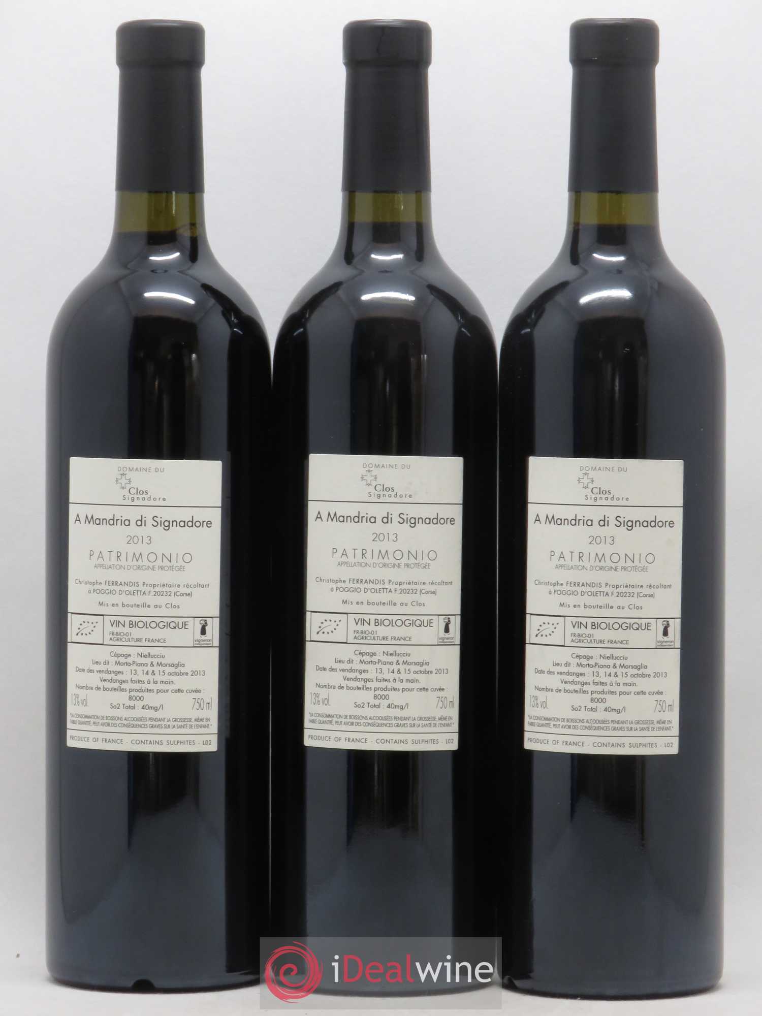 Patrimonio Clos Signadore A Mandria Christophe Ferrandis (senza prezzo di riserva) 2013 - Lotto di 3 bottiglie - 1