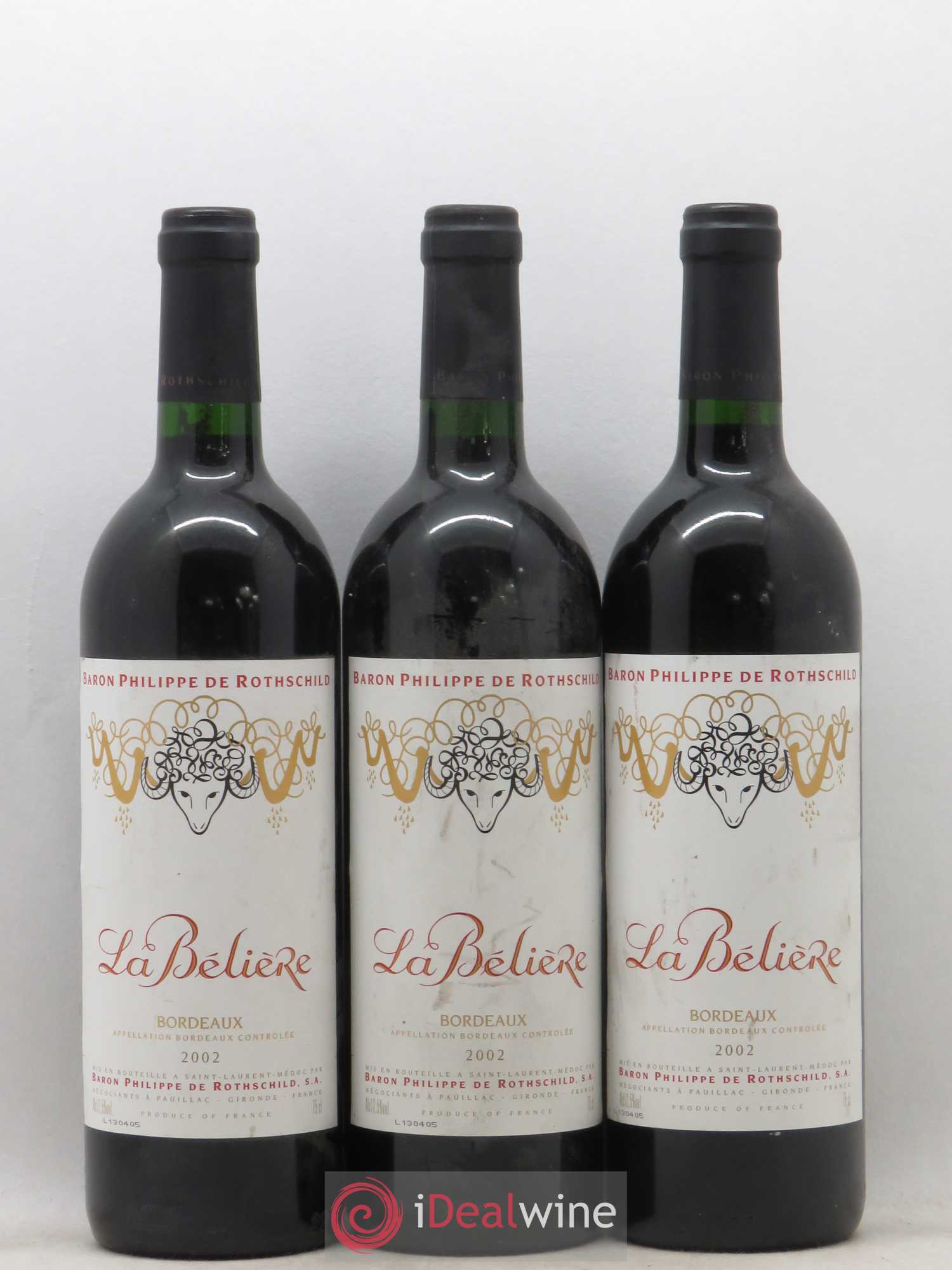 Bordeaux La Belière Baron Philippe de Rothschild 2002 - Posten von 3 Flaschen - 0