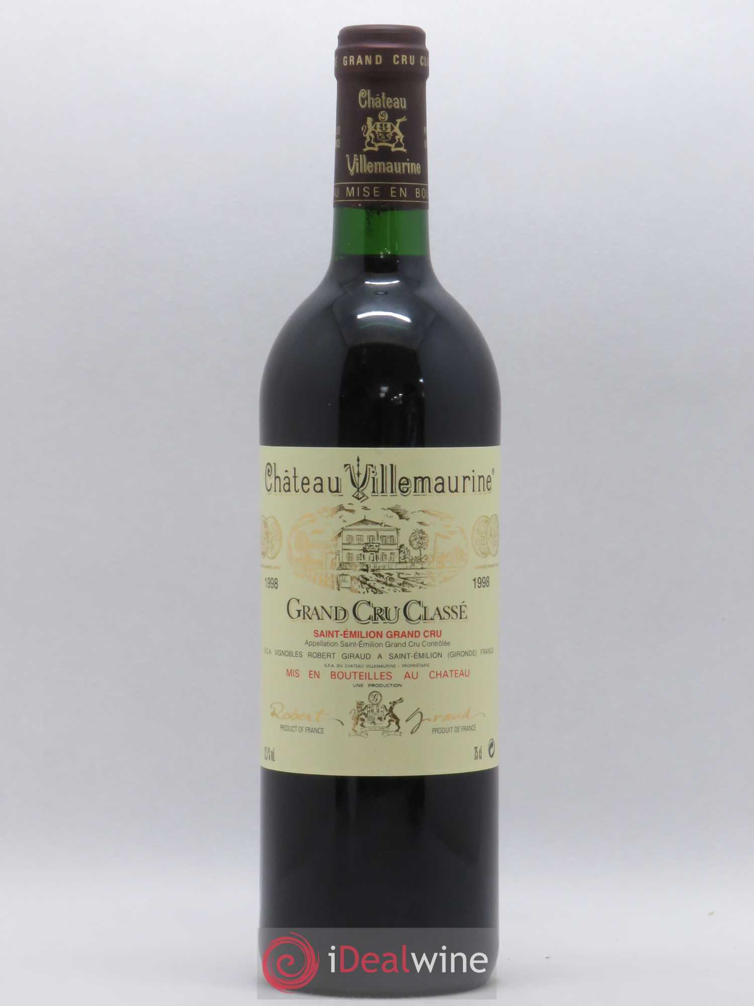 Château Villemaurine Grand Cru Classé 1998 - Lot de 1 bouteille - 0