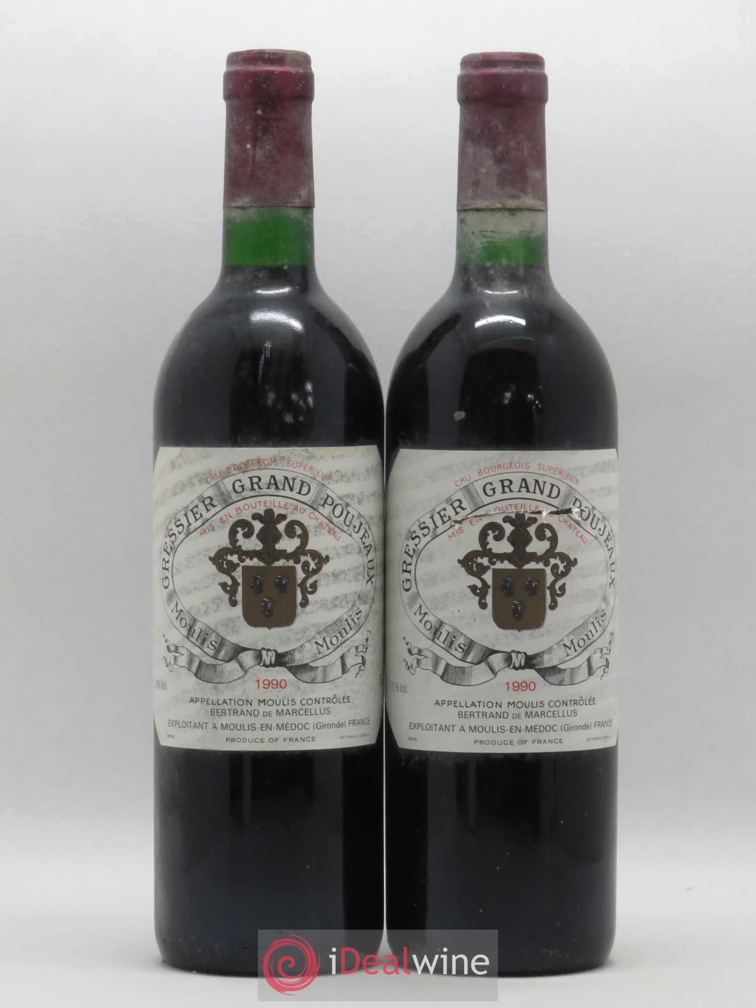 Château Gressier Grand Poujeaux Cru Bourgeois 1990 - Lot de 2 bouteilles - 0