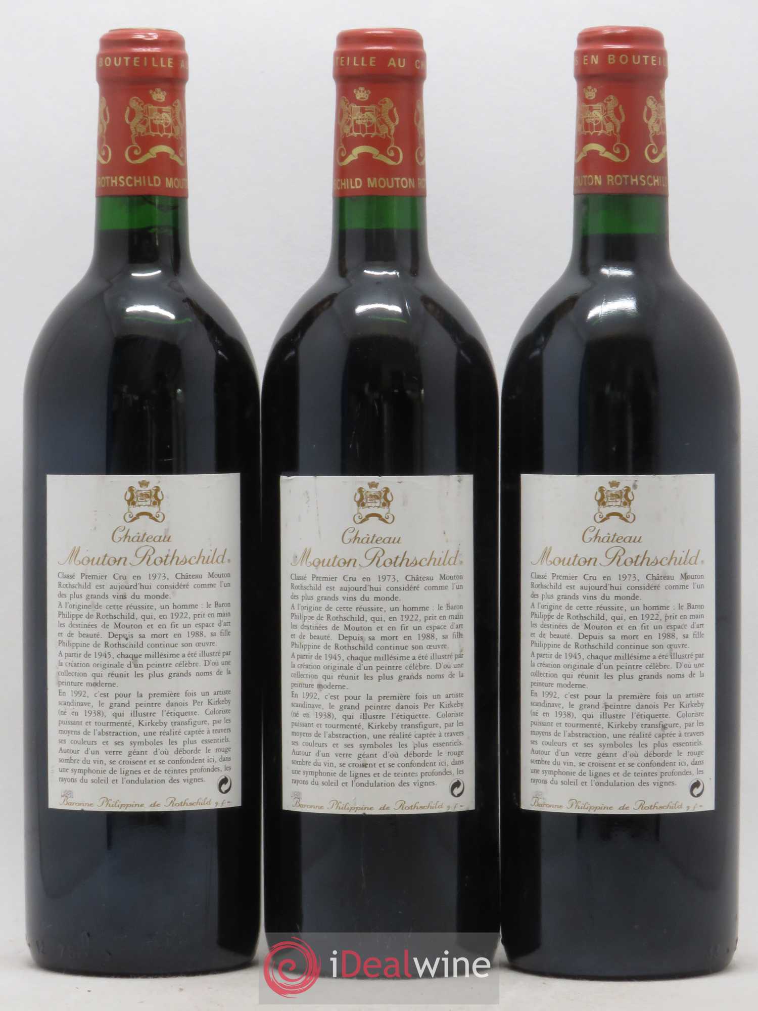 Château Mouton Rothschild 1er Grand Cru Classé 1992 - Lot de 3 bouteilles - 1