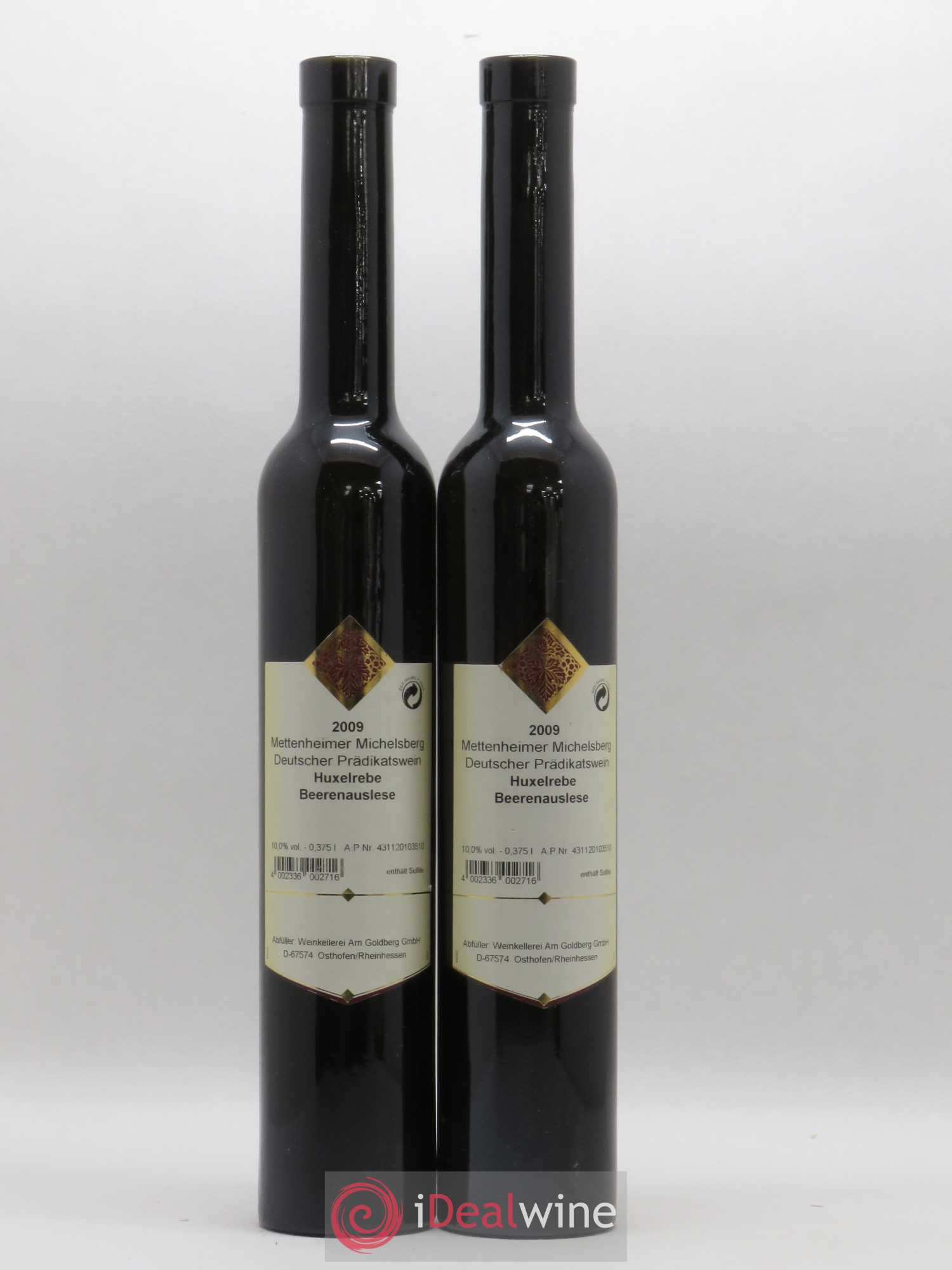 Allemagne Rheinhessen Beerenauslese Weinkellerei am Goldberg Mettenheimer Michelsberg Huxelrebe 2009 - Posten von 2 Demi-Flaschen - 0