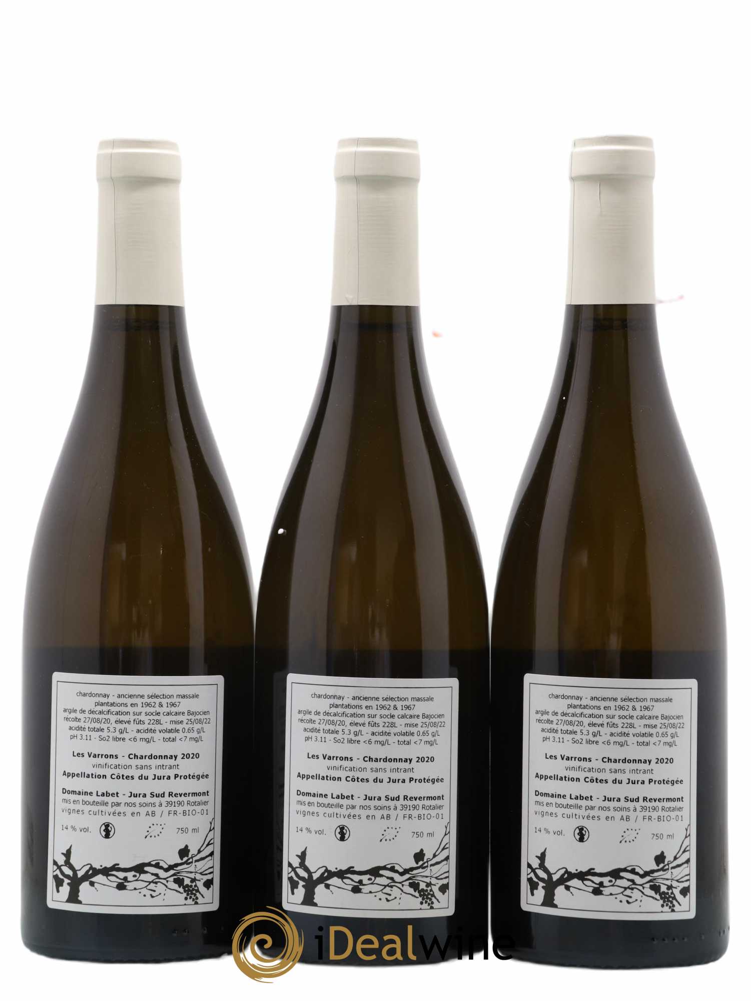 Côtes du Jura Chardonnay Les Varrons Romain - Julien - Charline Labet 2020 - Lot de 3 bouteilles - 1