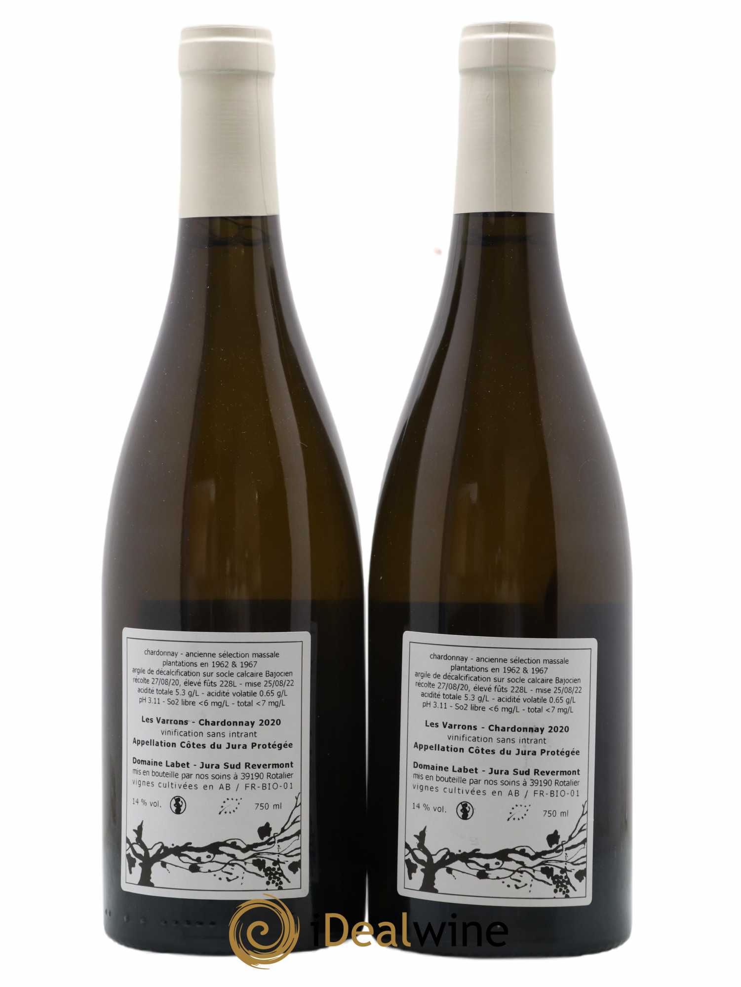 Côtes du Jura Chardonnay Les Varrons Romain - Julien - Charline Labet 2020 - Lot de 2 bouteilles - 1