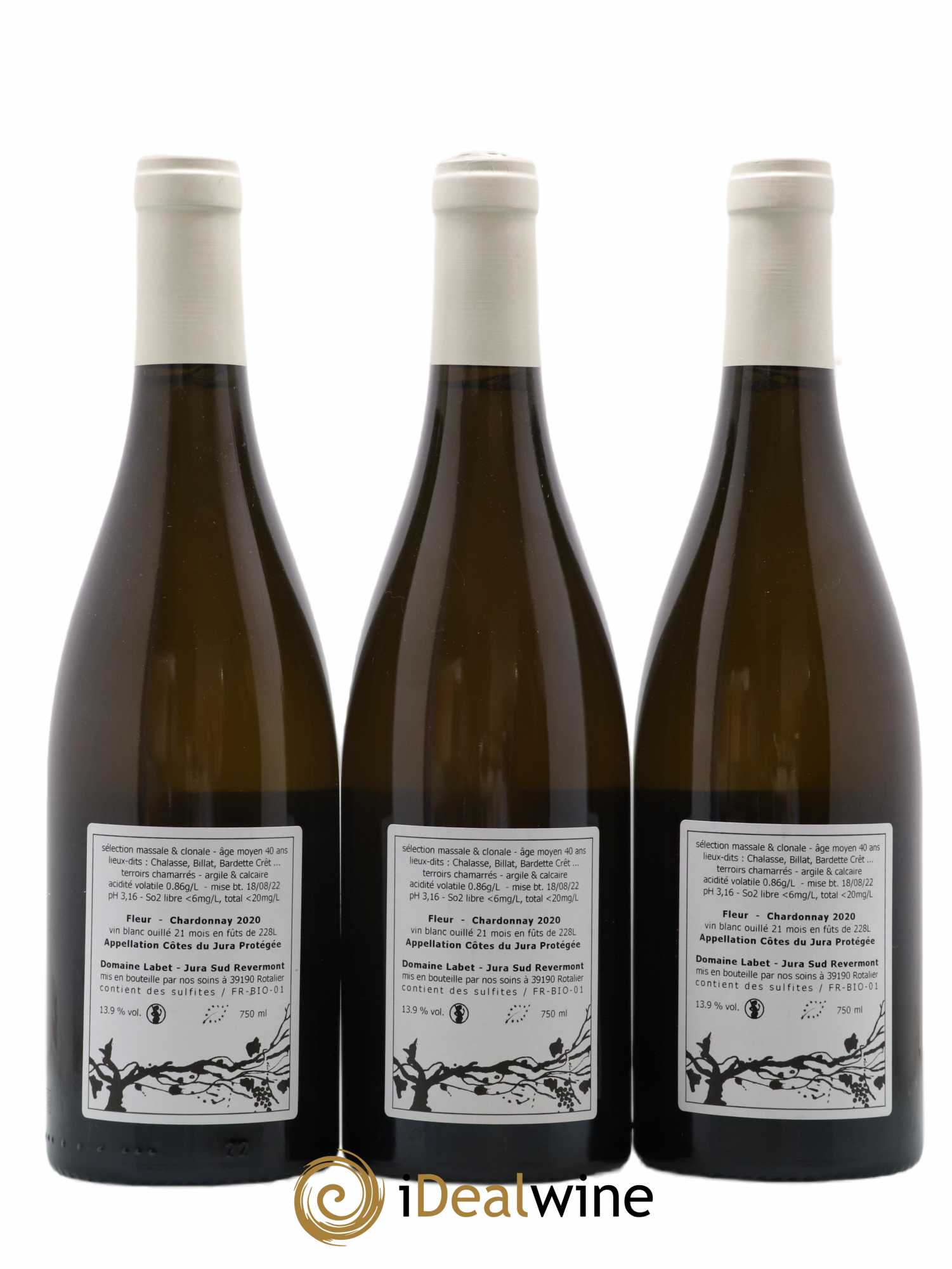 Côtes du Jura Chardonnay Fleur Romain - Julien - Charline Labet 2020 - Lot de 3 bouteilles - 1