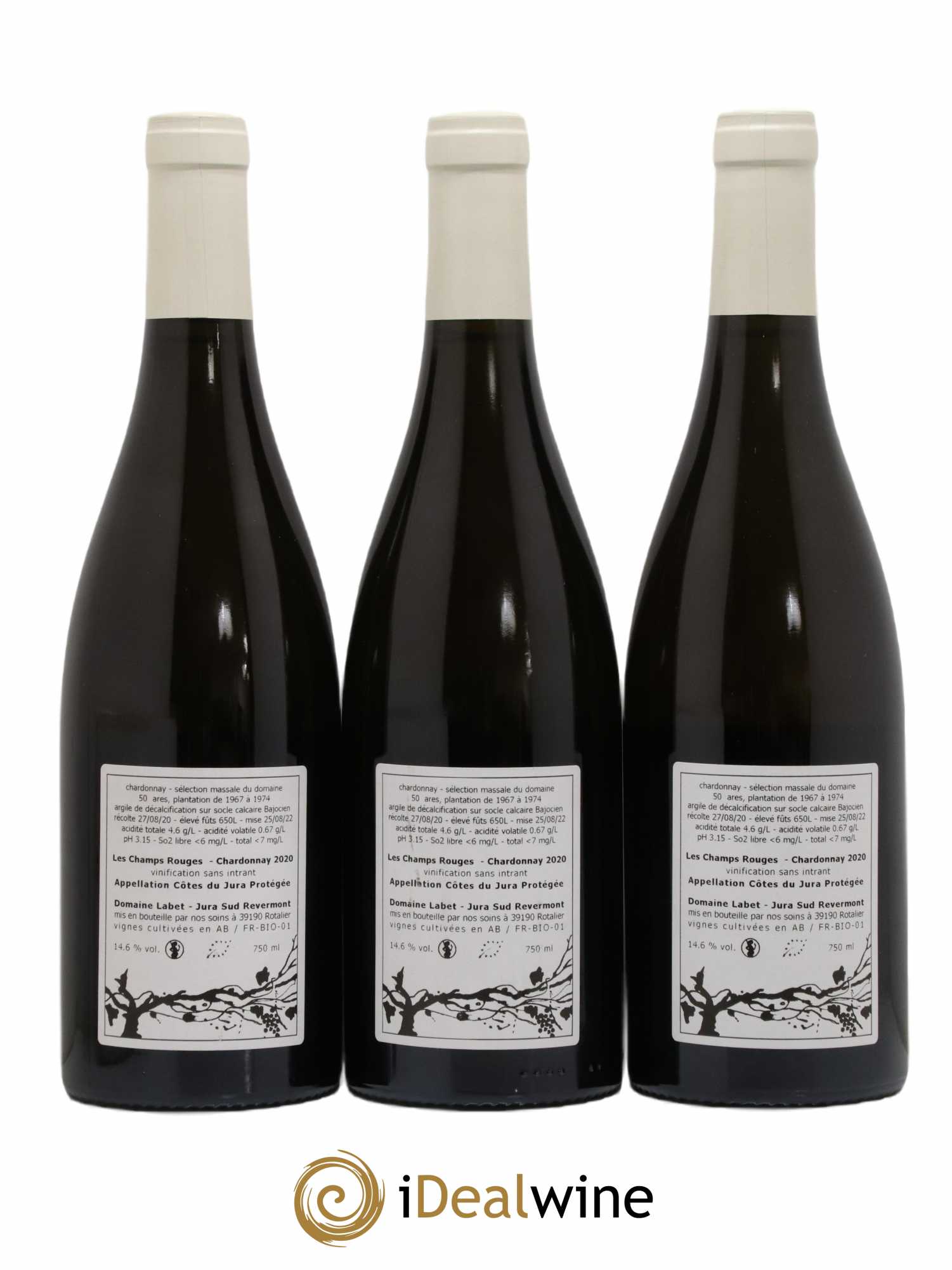 Côtes du Jura Chardonnay Les Champs Rouges Romain - Julien - Charline Labet 2020 - Lot de 3 bouteilles - 1