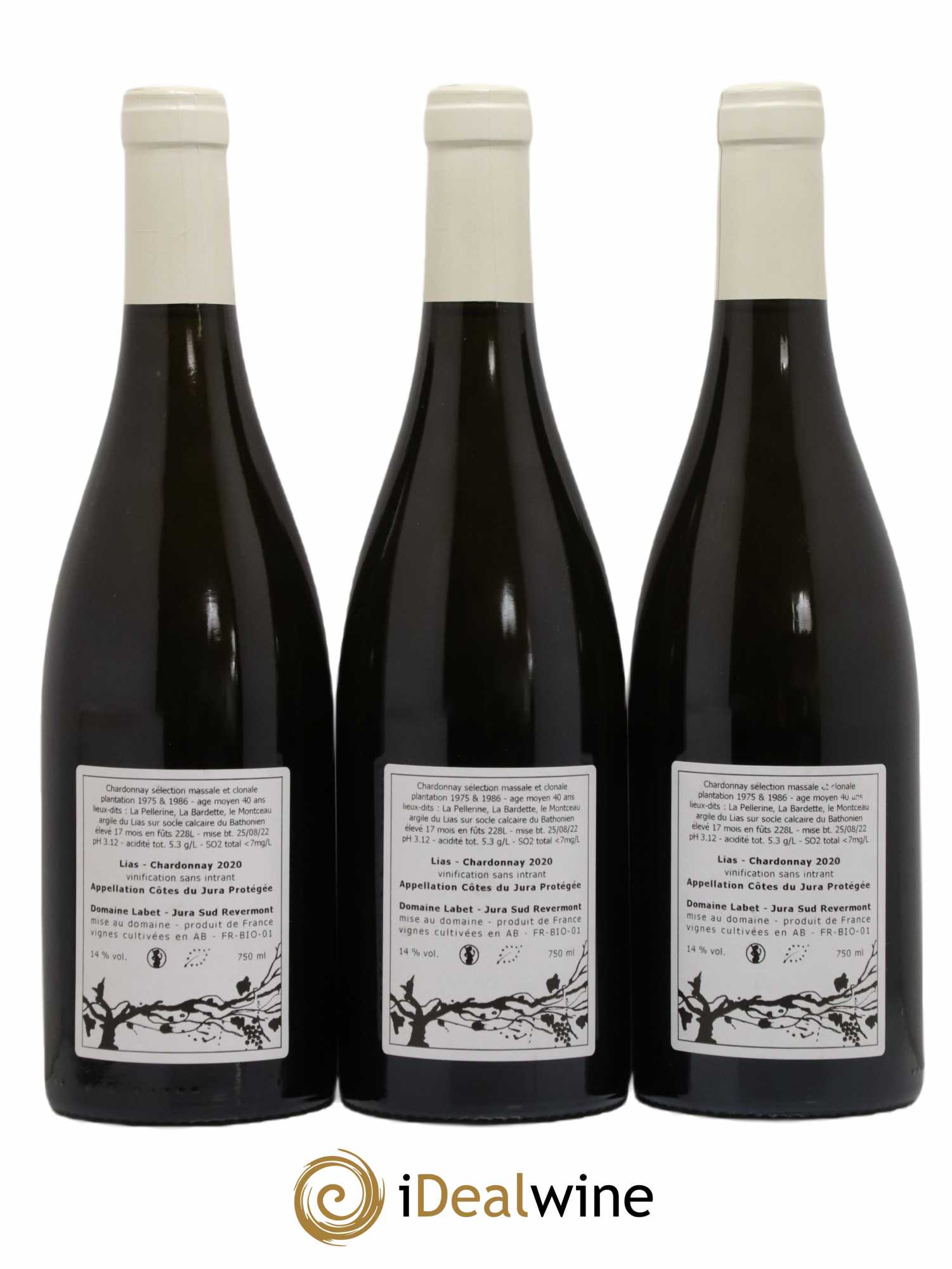 Côtes du Jura Chardonnay Lias Romain - Julien - Charline Labet 2020 - Lot de 3 bouteilles - 1