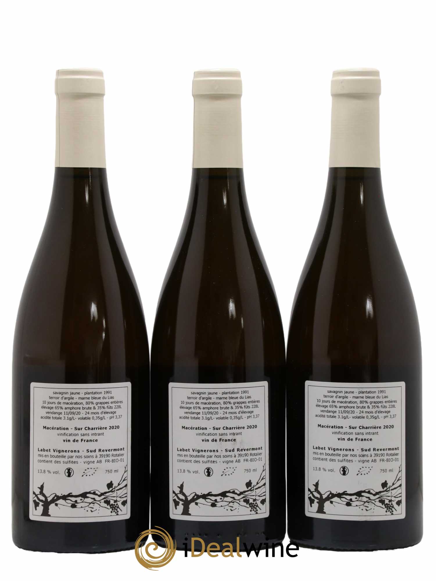 Côtes du Jura Savagnin de macération La Bardette Romain - Julien  - Charline Labet Sur Charrière 2020 - Lot de 3 bouteilles - 1