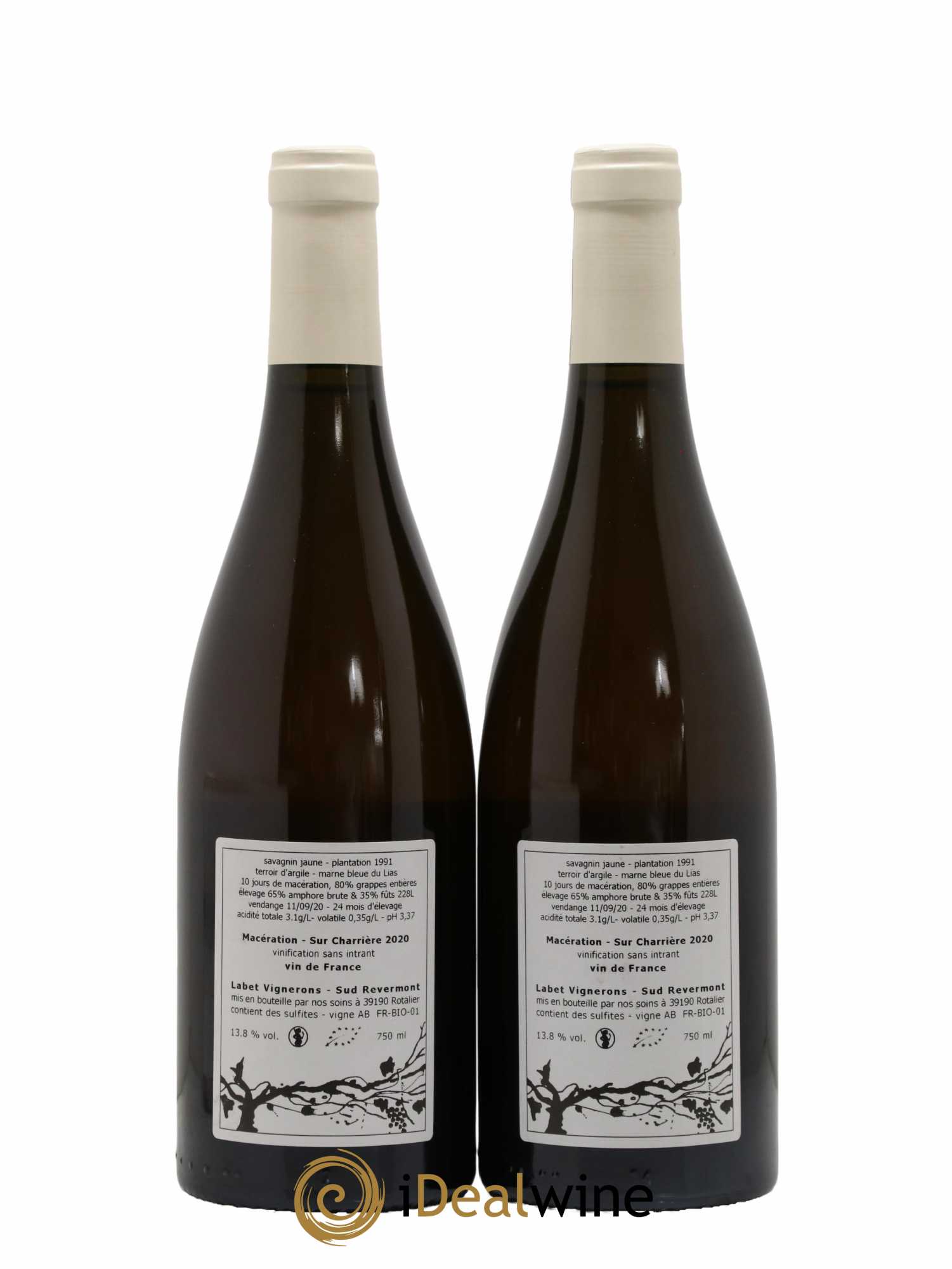 Côtes du Jura Savagnin de macération La Bardette Romain - Julien - Charline Labet Sur Charrière 2020 - Lot de 2 bouteilles - 1