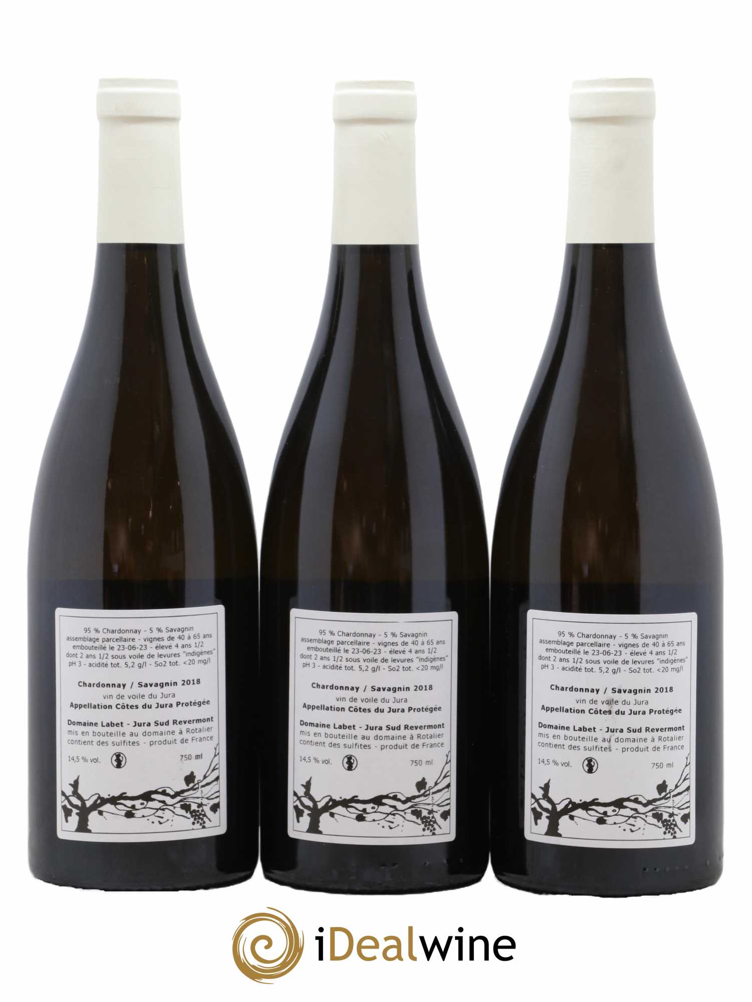 Côtes du Jura Vin de Voile Chardonnay-Savagnin cuvée de garde Romain - Julien - Charline Labet 2018 - Lot de 3 bouteilles - 1