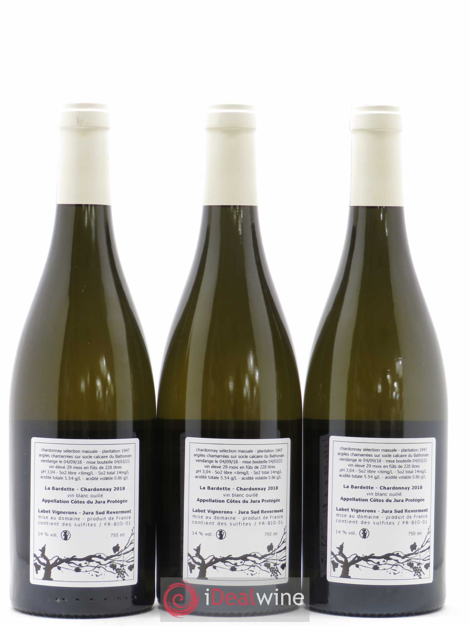 Côtes du Jura Chardonnay La Bardette Romain - Julien - Charline Labet 2018 - Lot de 3 bouteilles - 1