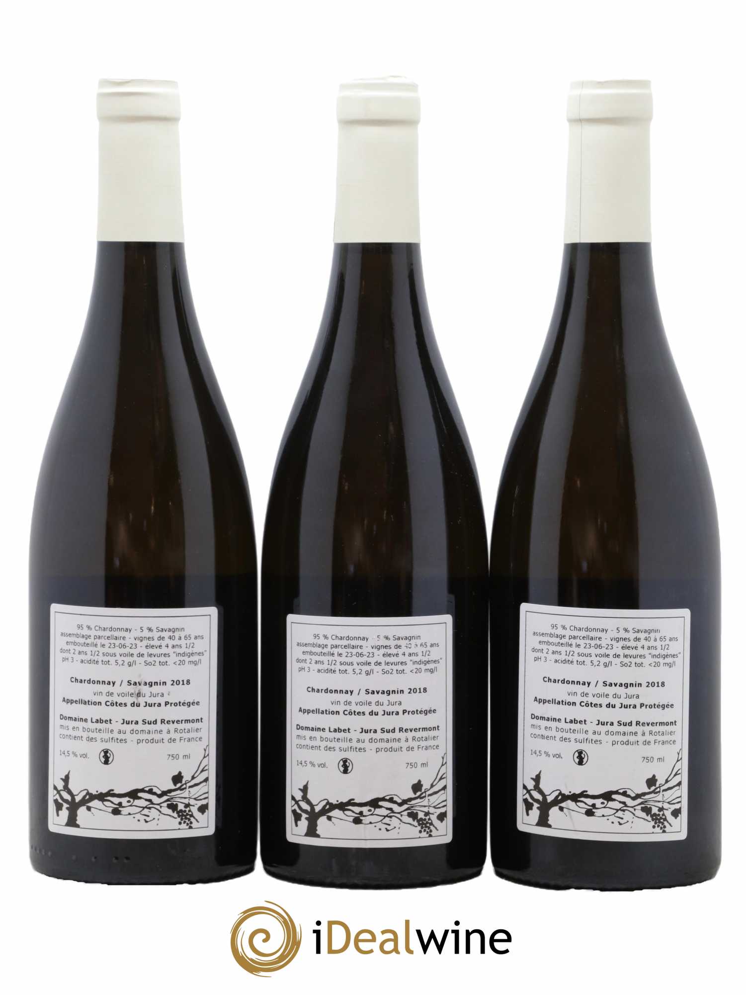 Côtes du Jura Vin de Voile Chardonnay-Savagnin cuvée de garde Romain - Julien - Charline Labet 2018 - Lot de 3 bouteilles - 1