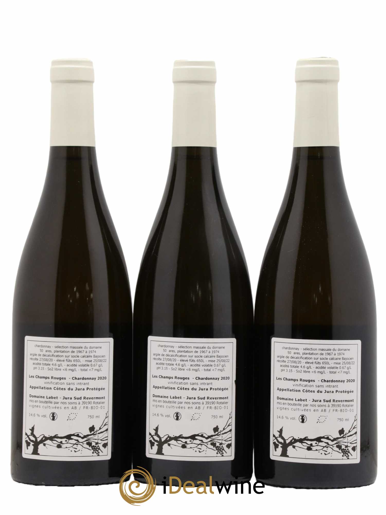Côtes du Jura Chardonnay Les Champs Rouges Romain - Julien - Charline Labet 2020 - Lot de 3 bouteilles - 1