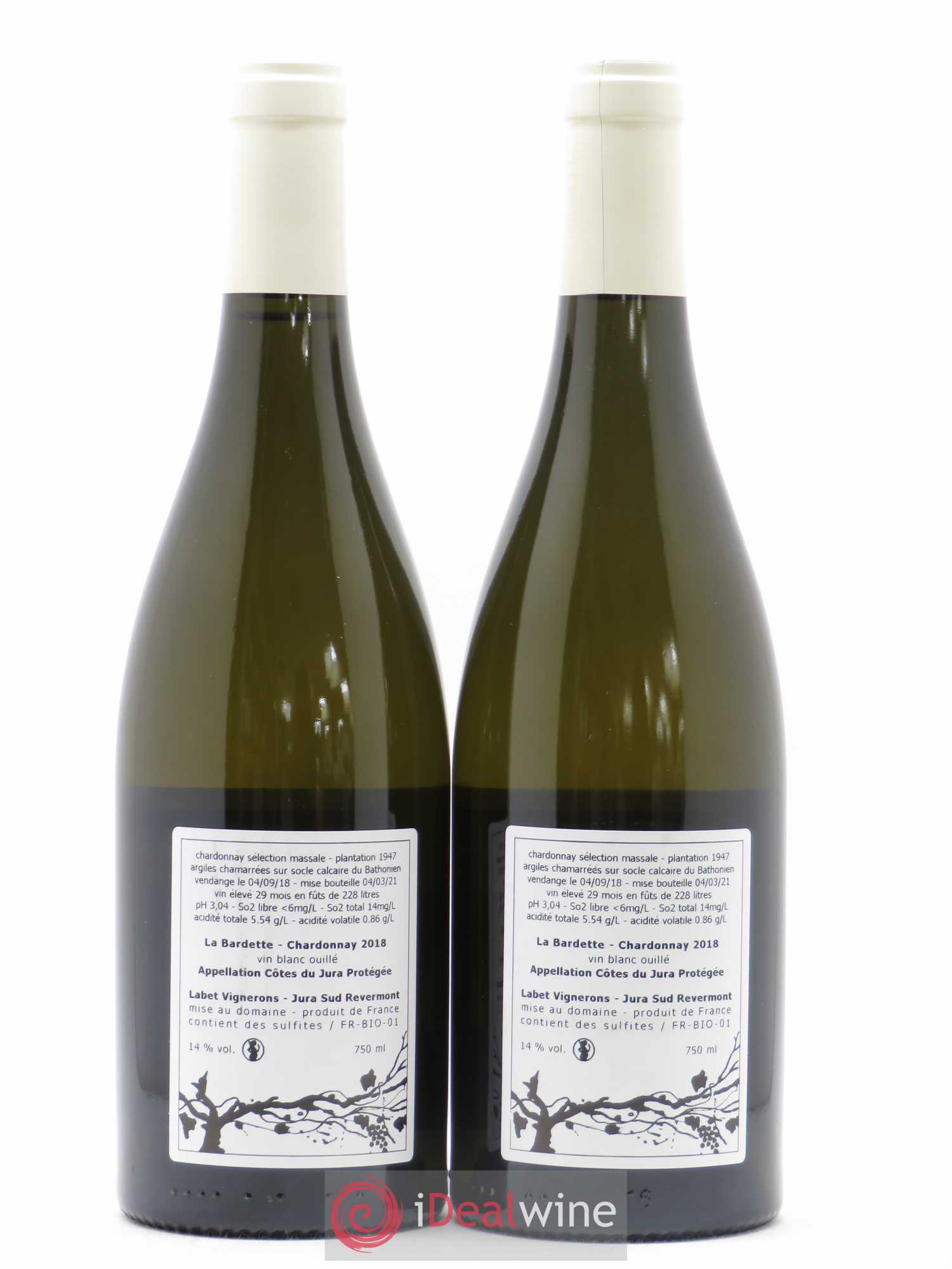 Côtes du Jura Chardonnay La Bardette Romain - Julien - Charline Labet 2018 - Lot de 2 bouteilles - 1