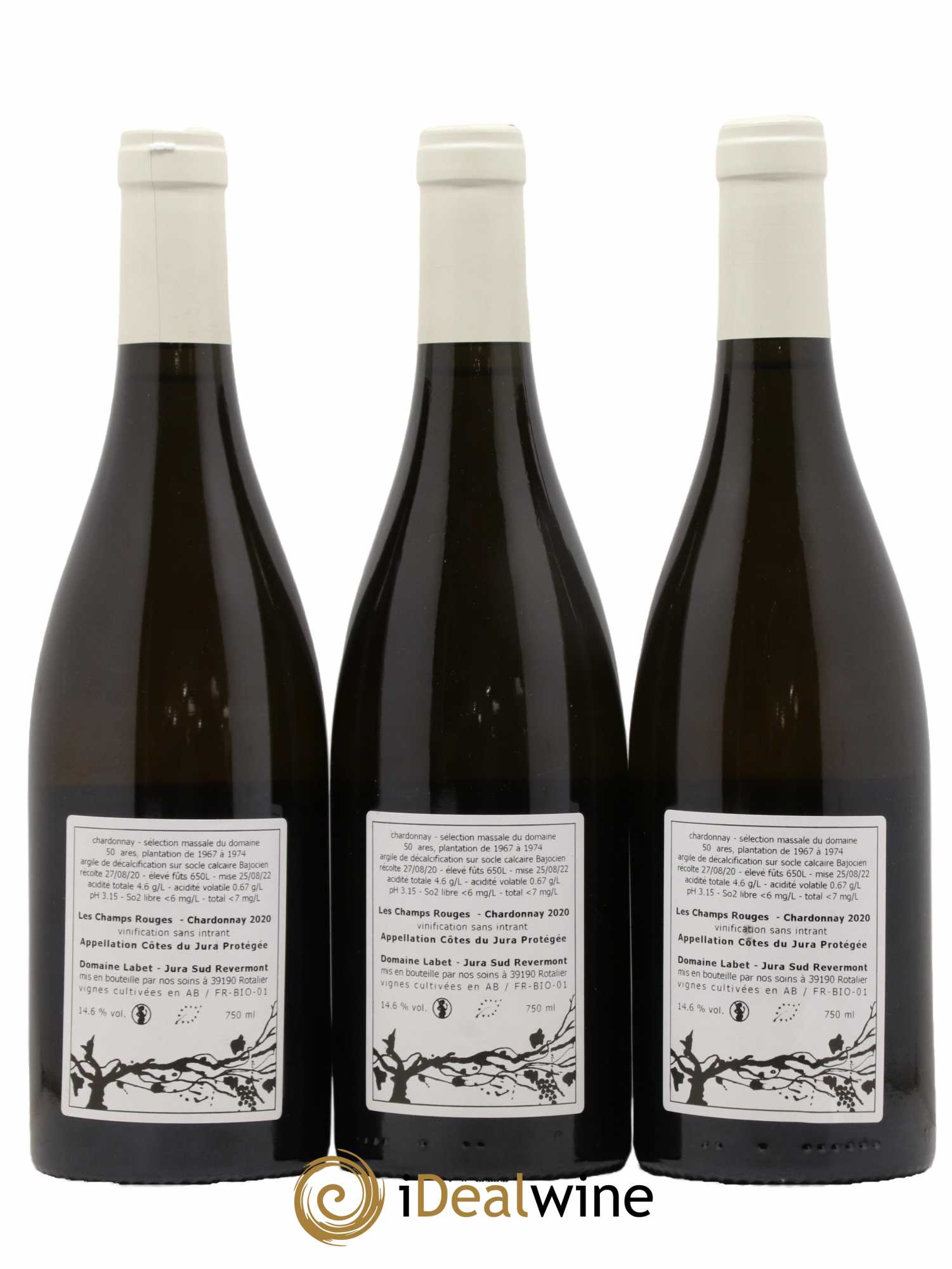 Côtes du Jura Chardonnay Les Champs Rouges Romain - Julien - Charline Labet 2020 - Lot de 3 bouteilles - 1