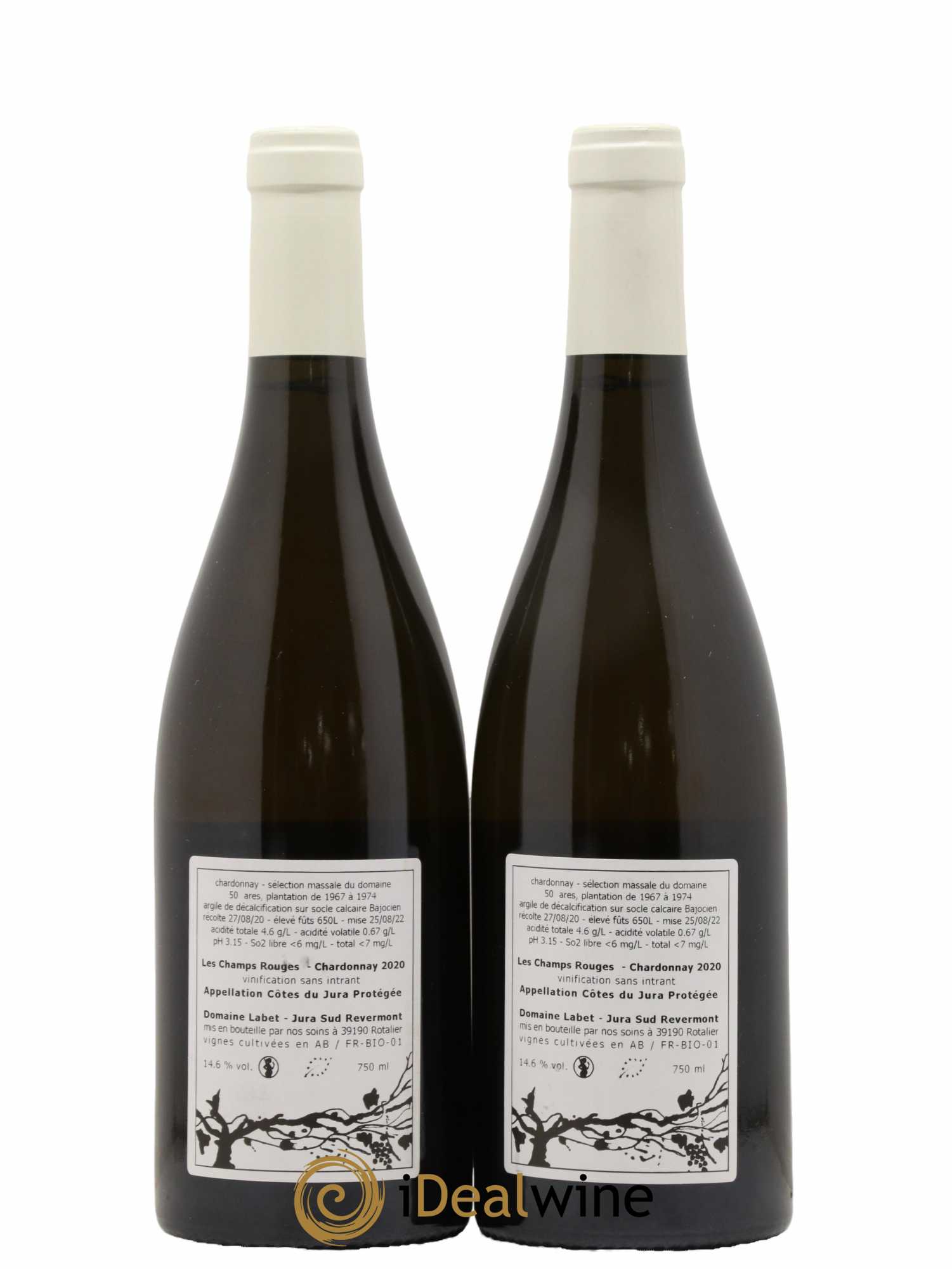 Côtes du Jura Chardonnay Les Champs Rouges Romain - Julien - Charline Labet 2020 - Lot de 2 bouteilles - 1