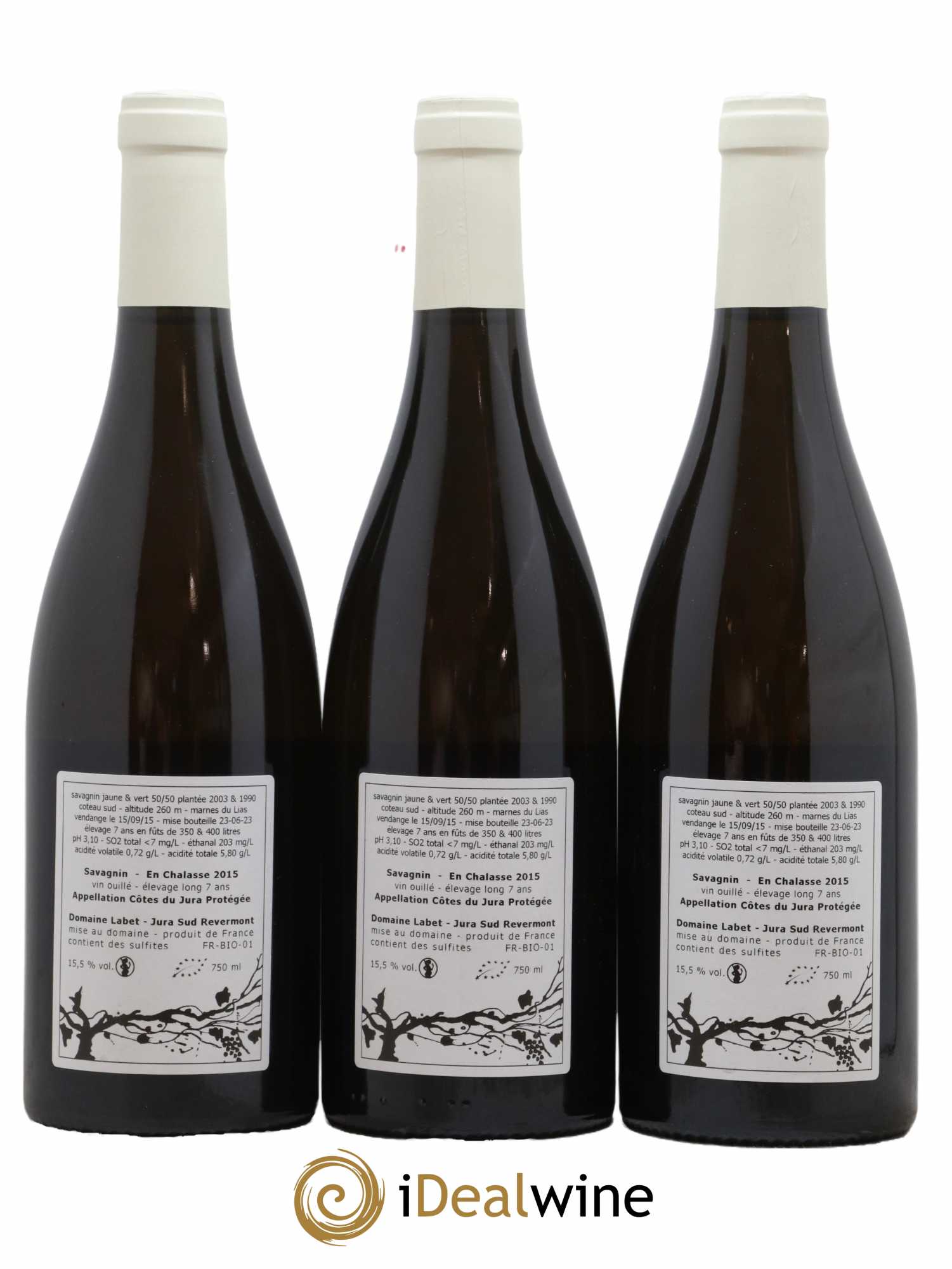 Côtes du Jura Savagnin Elevage Long En Chalasse Domaine Labet 2015 - Posten von 3 Flaschen - 1