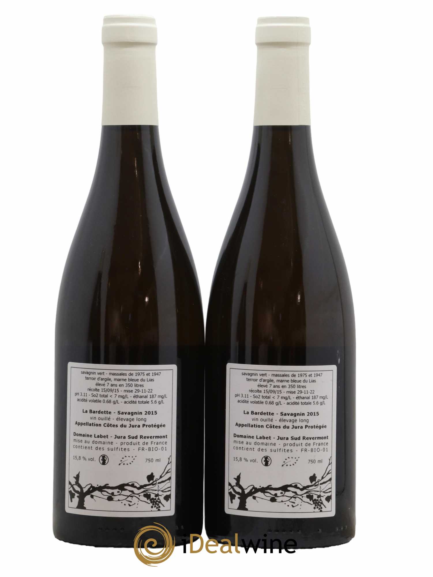 Côtes du Jura Savagnin Elevage Long La Bardette Domaine Labet 2015 - Lot de 2 bouteilles - 1