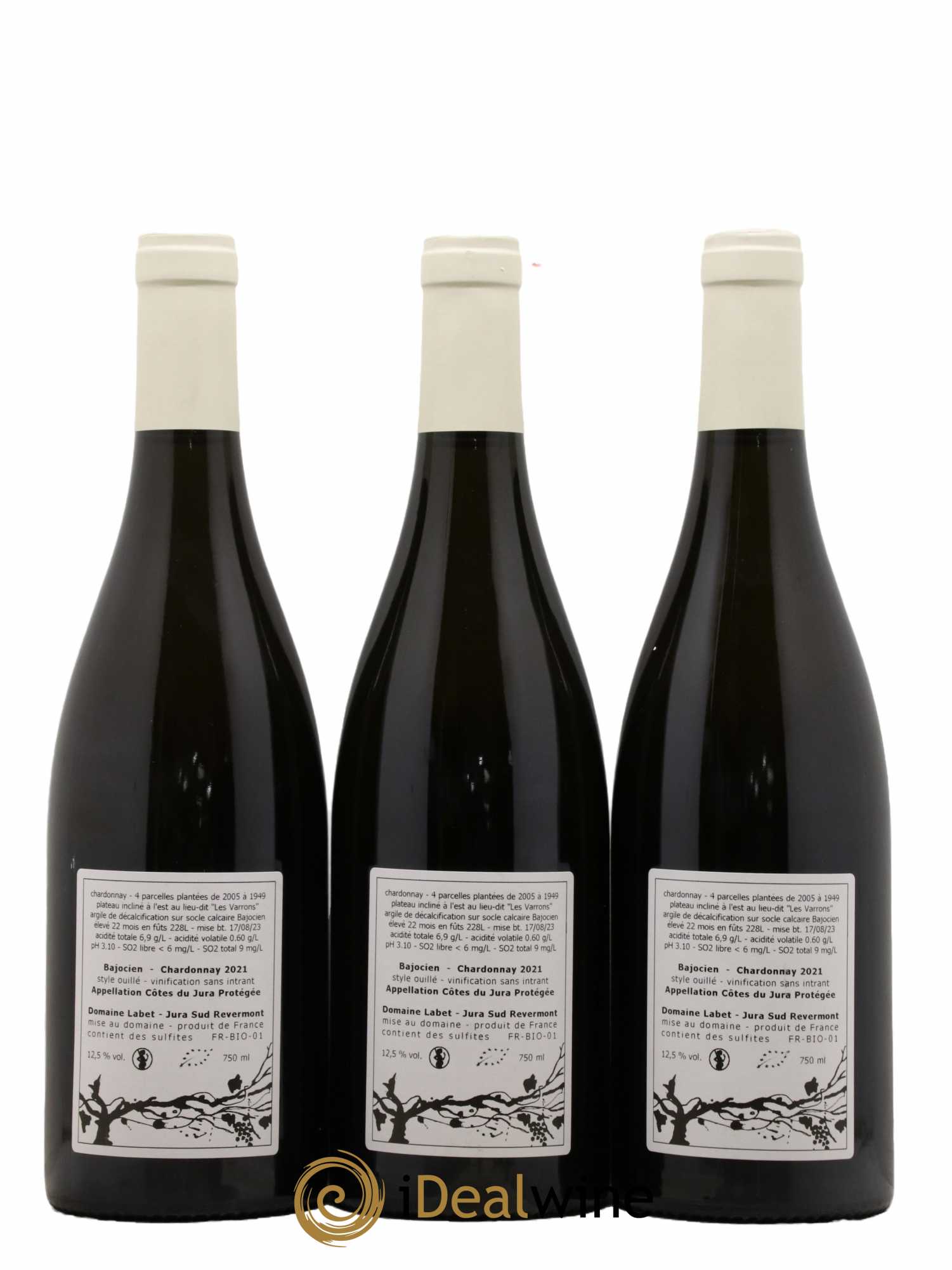 Côtes du Jura Chardonnay Bajocien Romain - Julien - Charline Labet 2021 - Lot de 3 bouteilles - 1