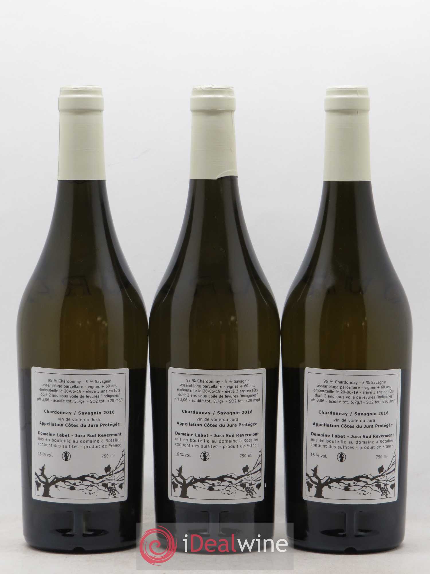 Côtes du Jura Vin de Voile Chardonnay-Savagnin cuvée de garde Romain - Julien - Charline Labet 2016 - Lot de 3 bouteilles - 1