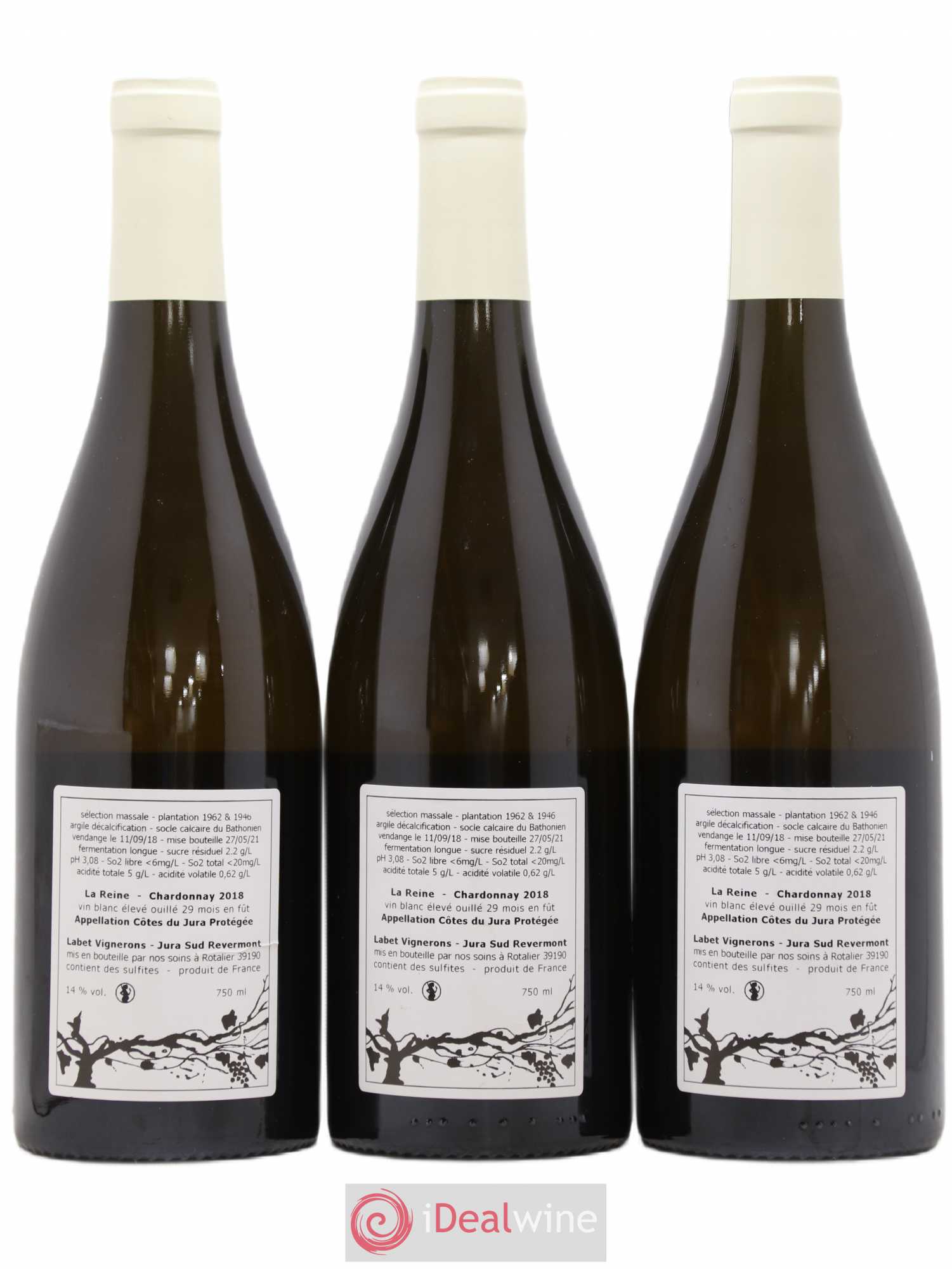 Côtes du Jura Chardonnay La Reine Romain - Julien - Charline Labet 2018 - Lot de 3 bouteilles - 1