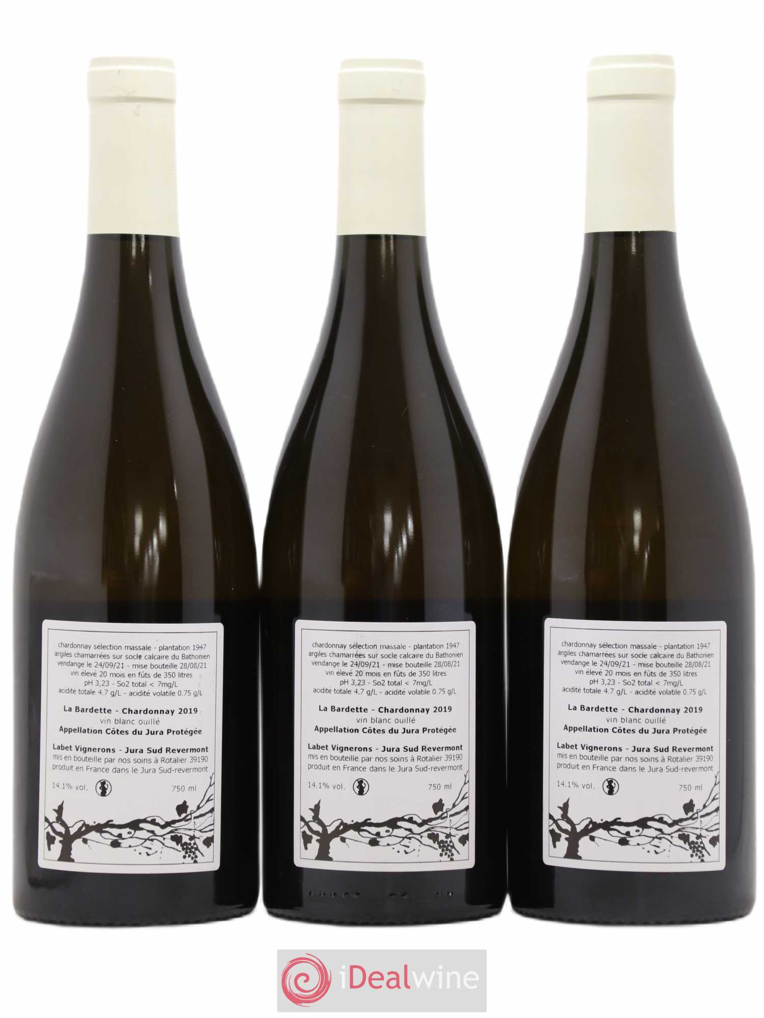 Côtes du Jura Chardonnay La Bardette Romain - Julien - Charline Labet 2019 - Lot de 3 bouteilles - 1