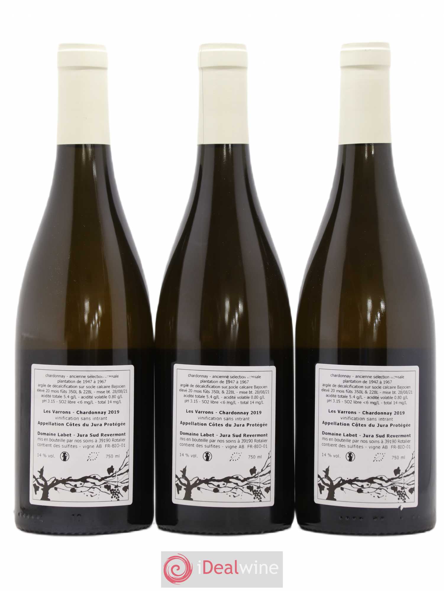 Côtes du Jura Chardonnay Les Varrons Romain - Julien - Charline Labet 2019 - Lot de 3 bouteilles - 1