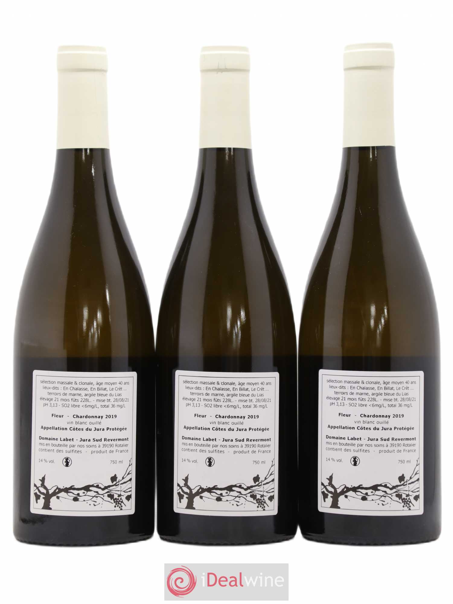 Côtes du Jura Chardonnay Fleur Romain - Julien - Charline Labet Chardonnay 2019 - Lot de 3 bouteilles - 1