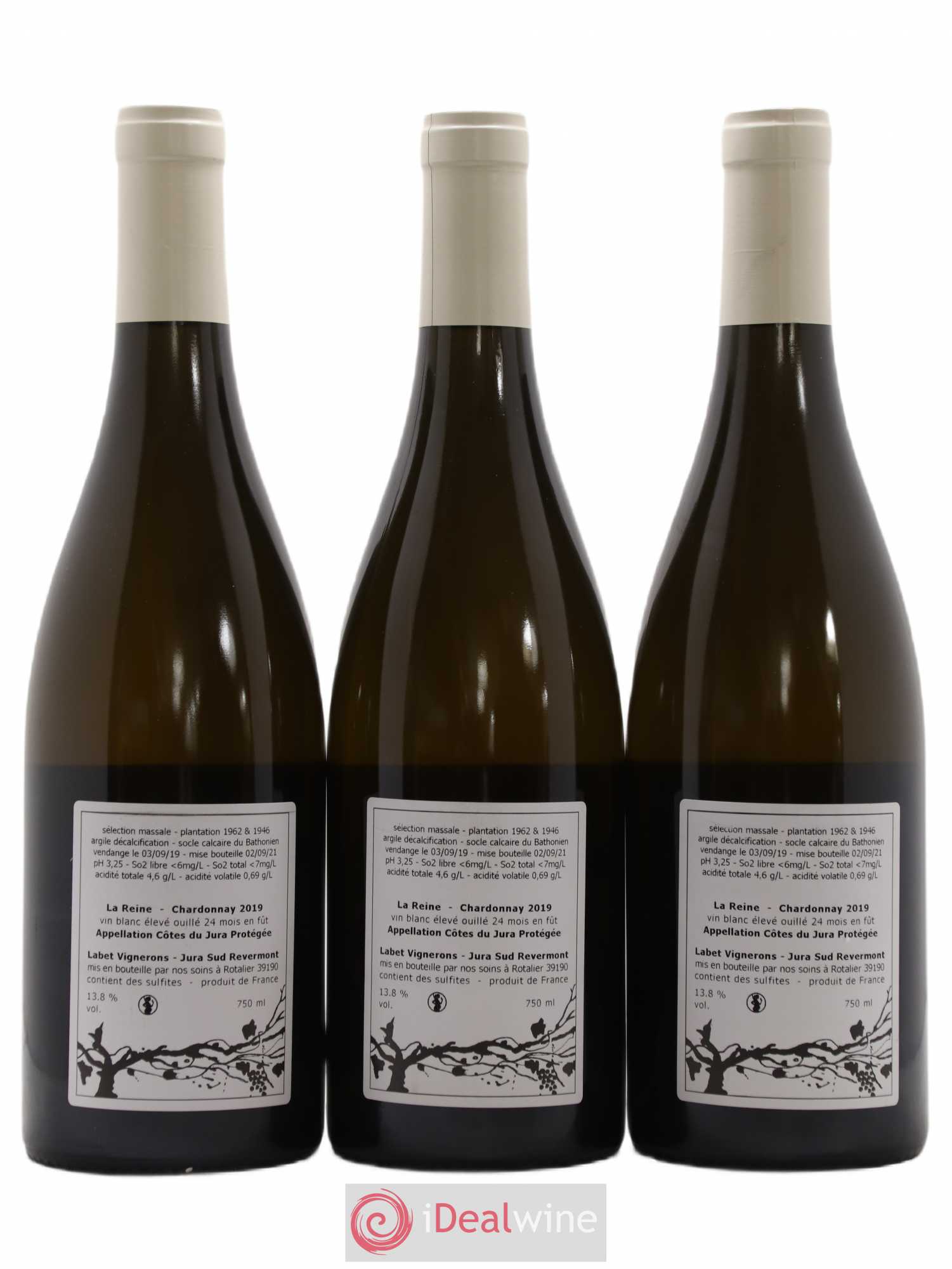 Côtes du Jura Chardonnay La Reine Romain - Julien - Charline Labet 2019 - Lot de 3 bouteilles - 1
