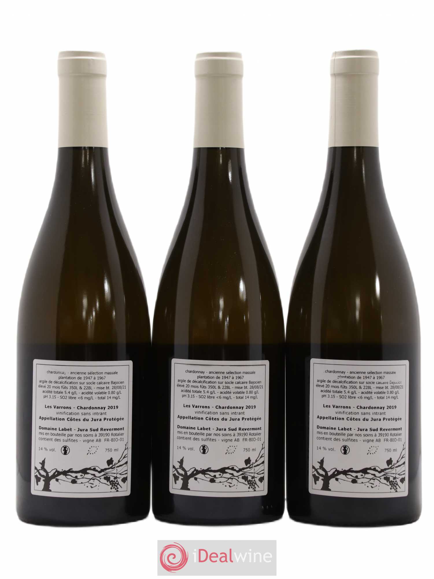 Côtes du Jura Chardonnay Les Varrons Romain - Julien - Charline Labet 2019 - Lot de 3 bouteilles - 1