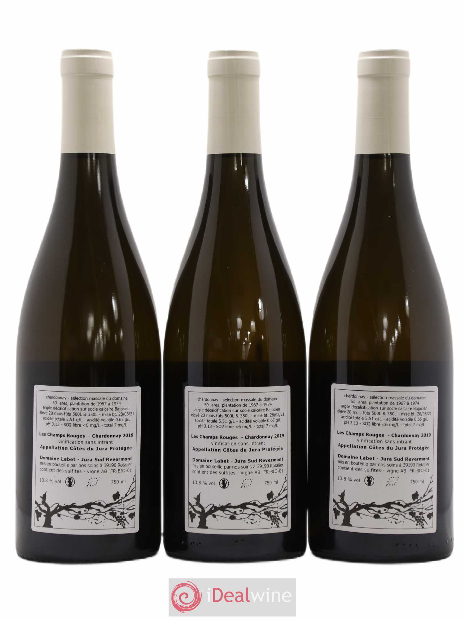 Côtes du Jura Chardonnay Les Champs Rouges Romain - Julien  - Charline Labet 2019 - Lot de 3 bouteilles - 1