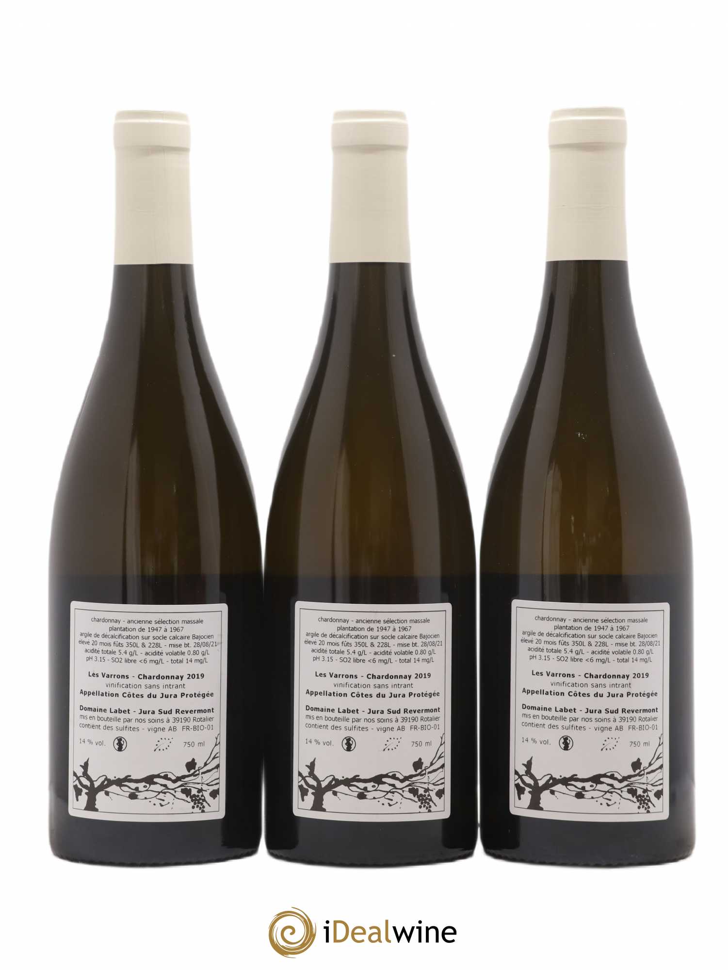 Côtes du Jura Chardonnay Les Varrons Romain - Julien - Charline Labet 2019 - Lot de 3 bouteilles - 1