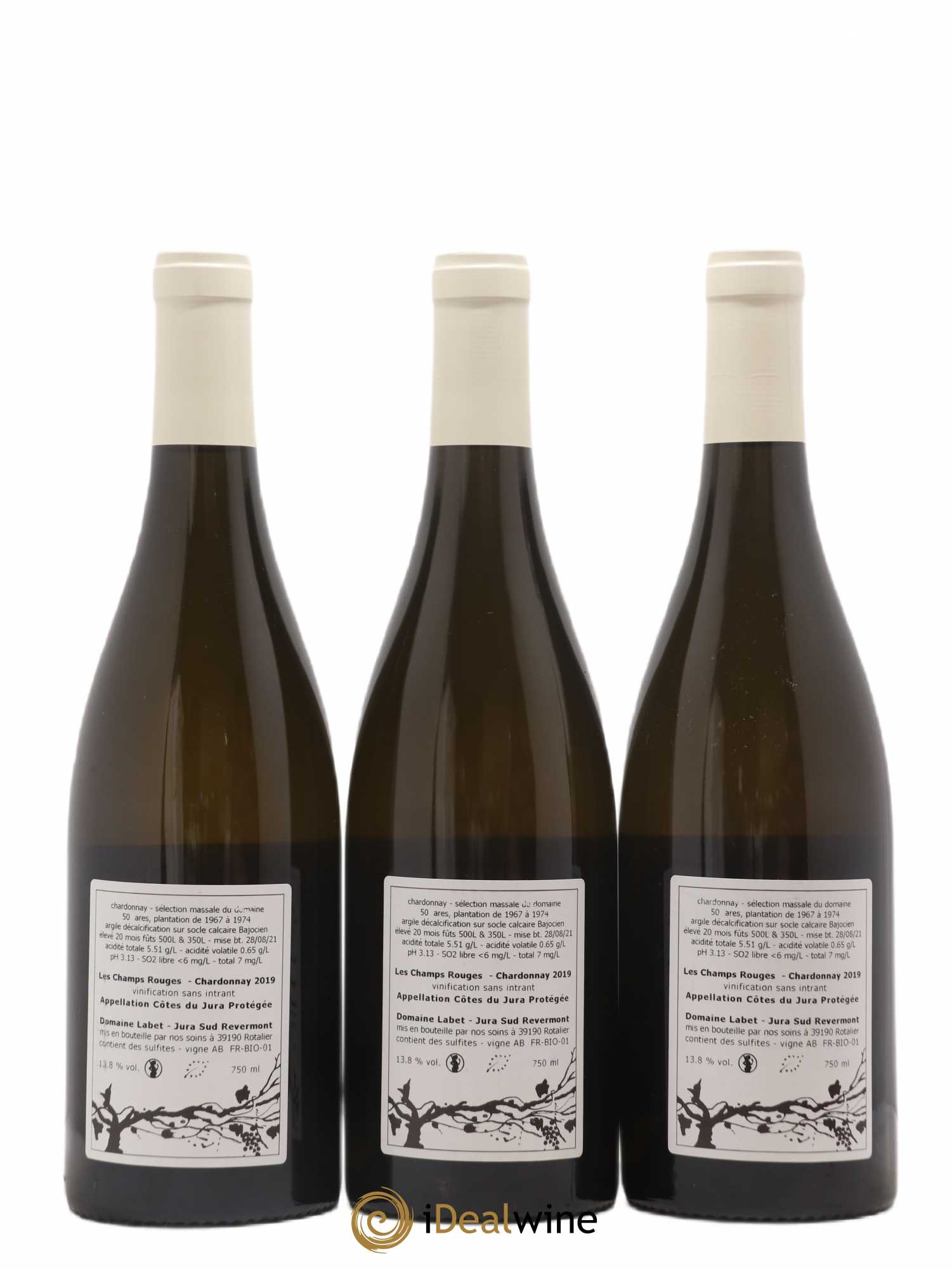 Côtes du Jura Chardonnay Les Champs Rouges Romain - Julien - Charline Labet 2019 - Lot de 3 bouteilles - 1