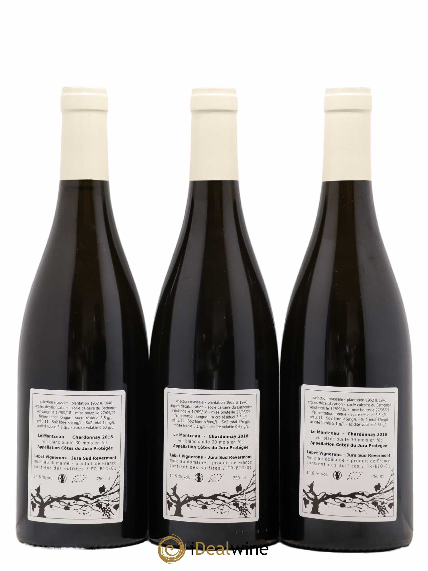 Côtes du Jura Chardonnay Le Montceau Romain - Julien - Charline Labet 2018 - Lot de 3 bouteilles - 1