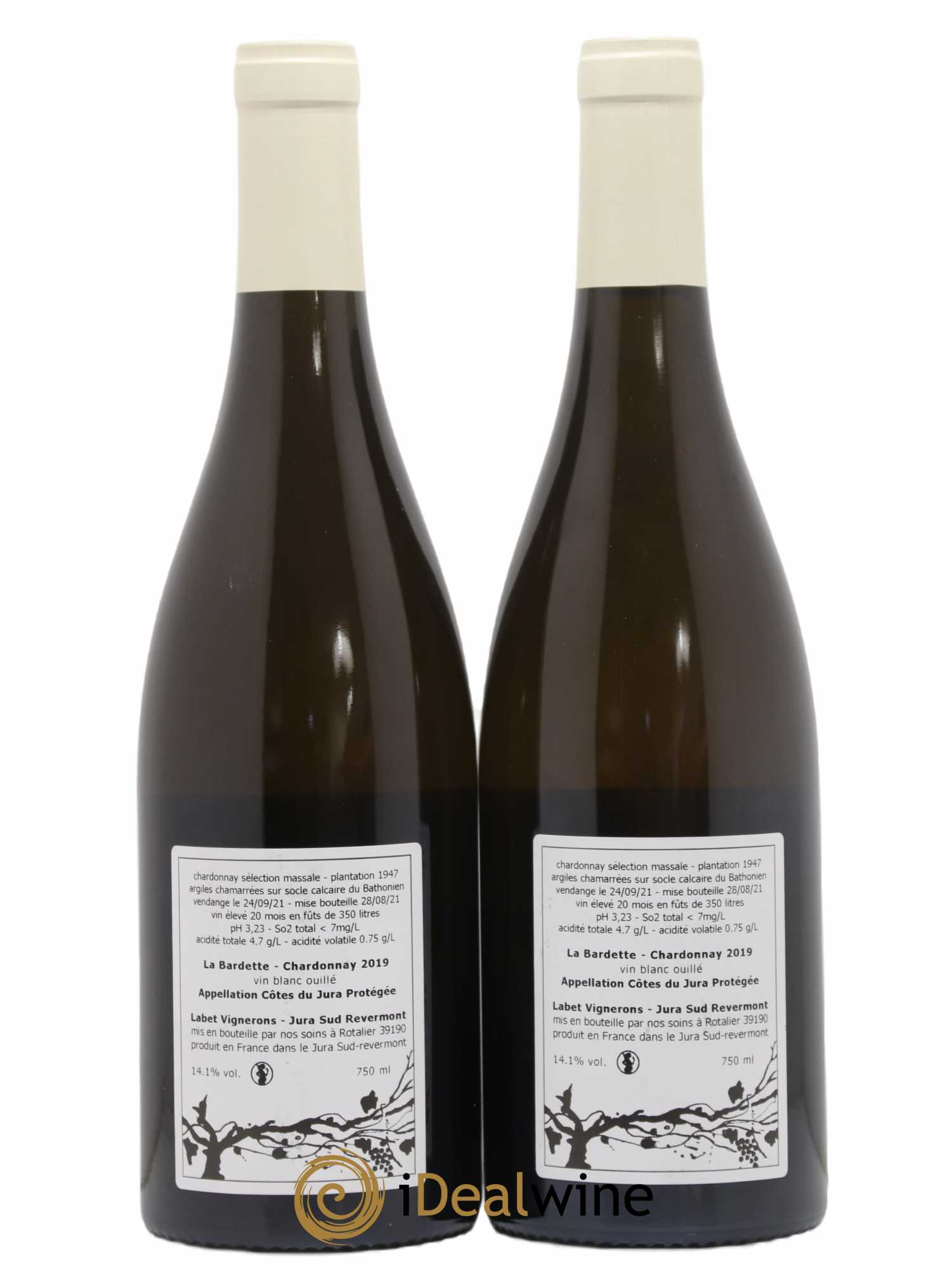 Côtes du Jura Chardonnay La Bardette Romain - Julien - Charline Labet 2019 - Lot de 2 bouteilles - 1