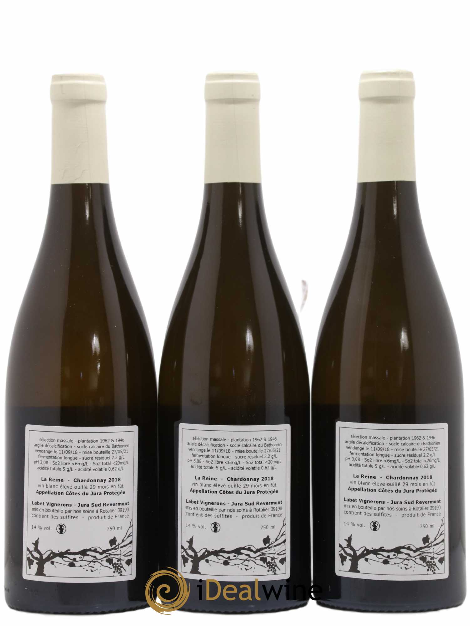 Côtes du Jura Chardonnay La Reine Romain - Julien - Charline Labet 2018 - Lot de 3 bouteilles - 1