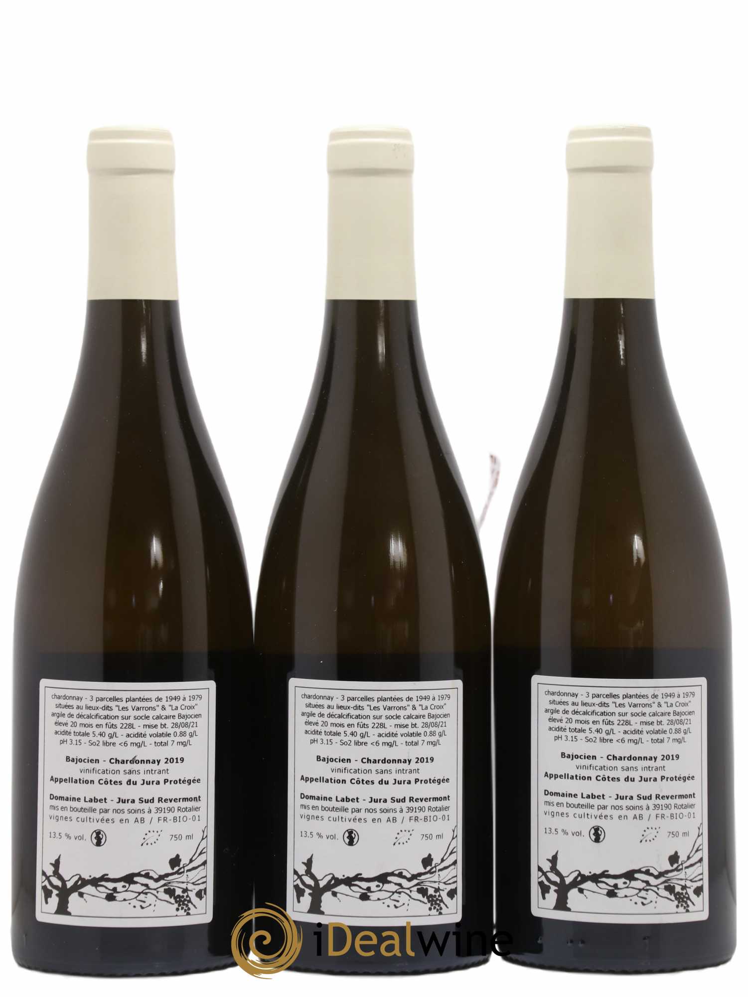Côtes du Jura Chardonnay Bajocien Romain - Julien - Charline Labet 2019 - Lot de 3 bouteilles - 1