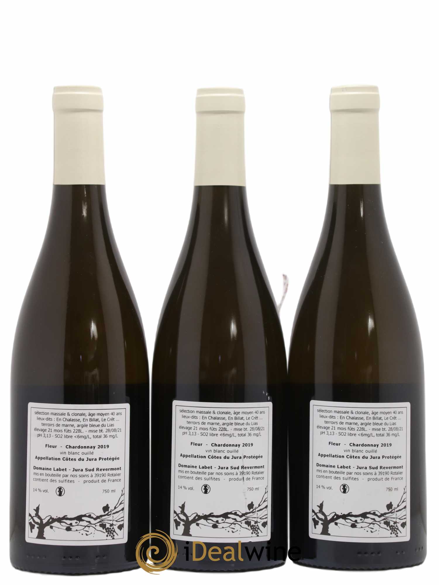 Côtes du Jura Chardonnay Fleur Romain - Julien - Charline Labet 2019 - Lot de 3 bouteilles - 1
