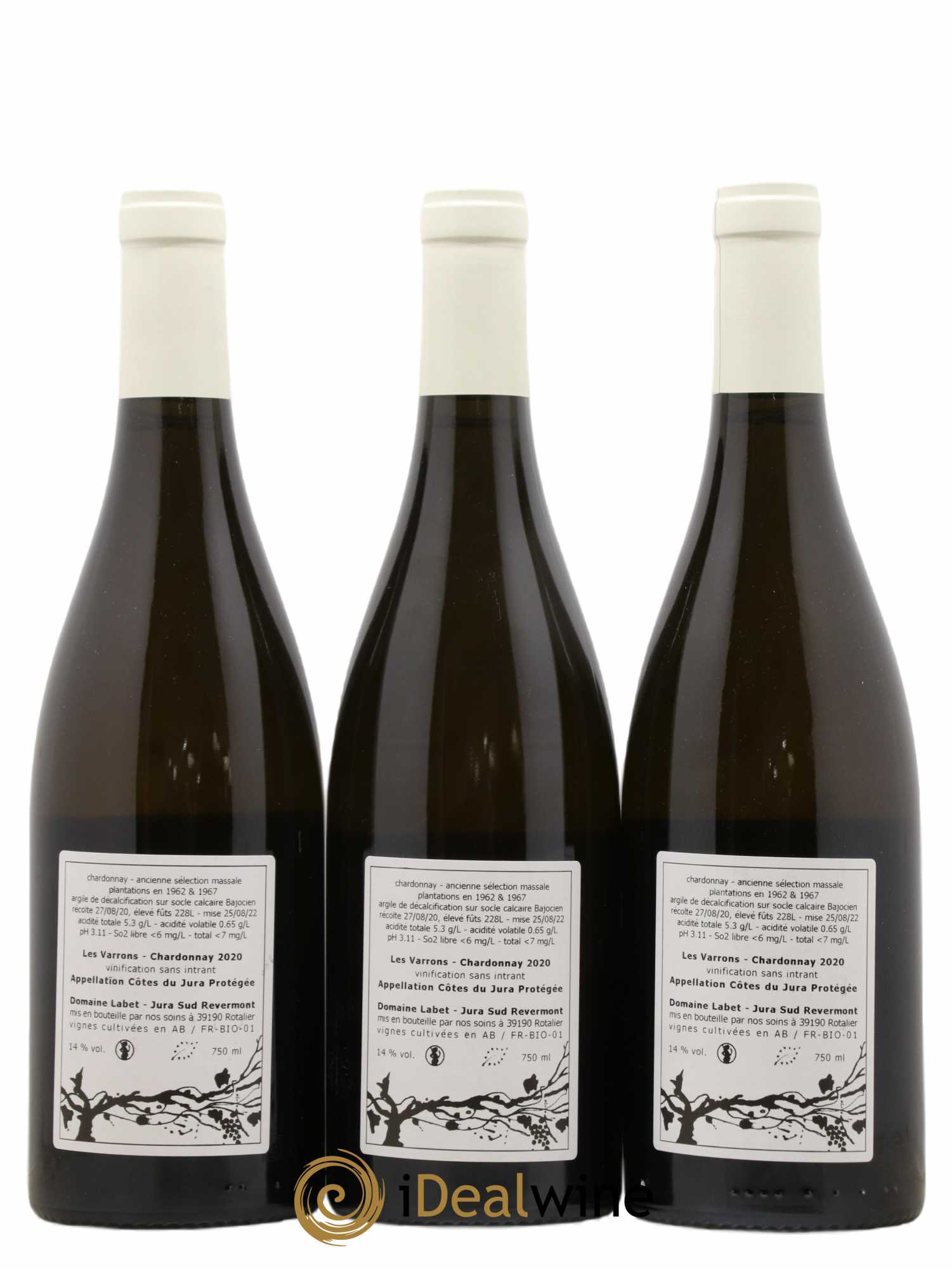 Côtes du Jura Chardonnay Les Varrons Romain - Julien - Charline Labet 2020 - Lot de 3 bouteilles - 1