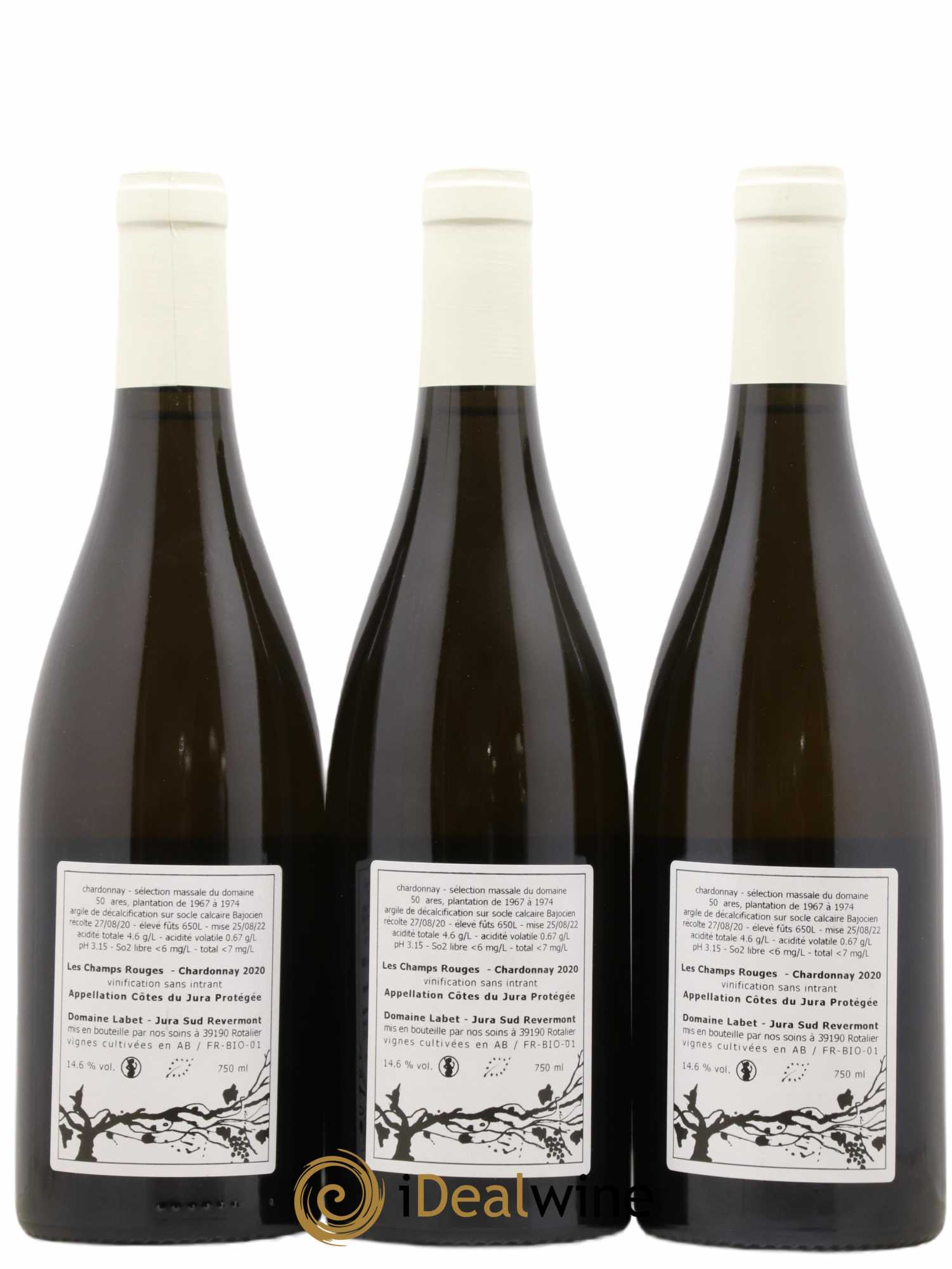 Côtes du Jura Chardonnay Les Champs Rouges Romain - Julien - Charline Labet 2020 - Lot de 3 bouteilles - 1