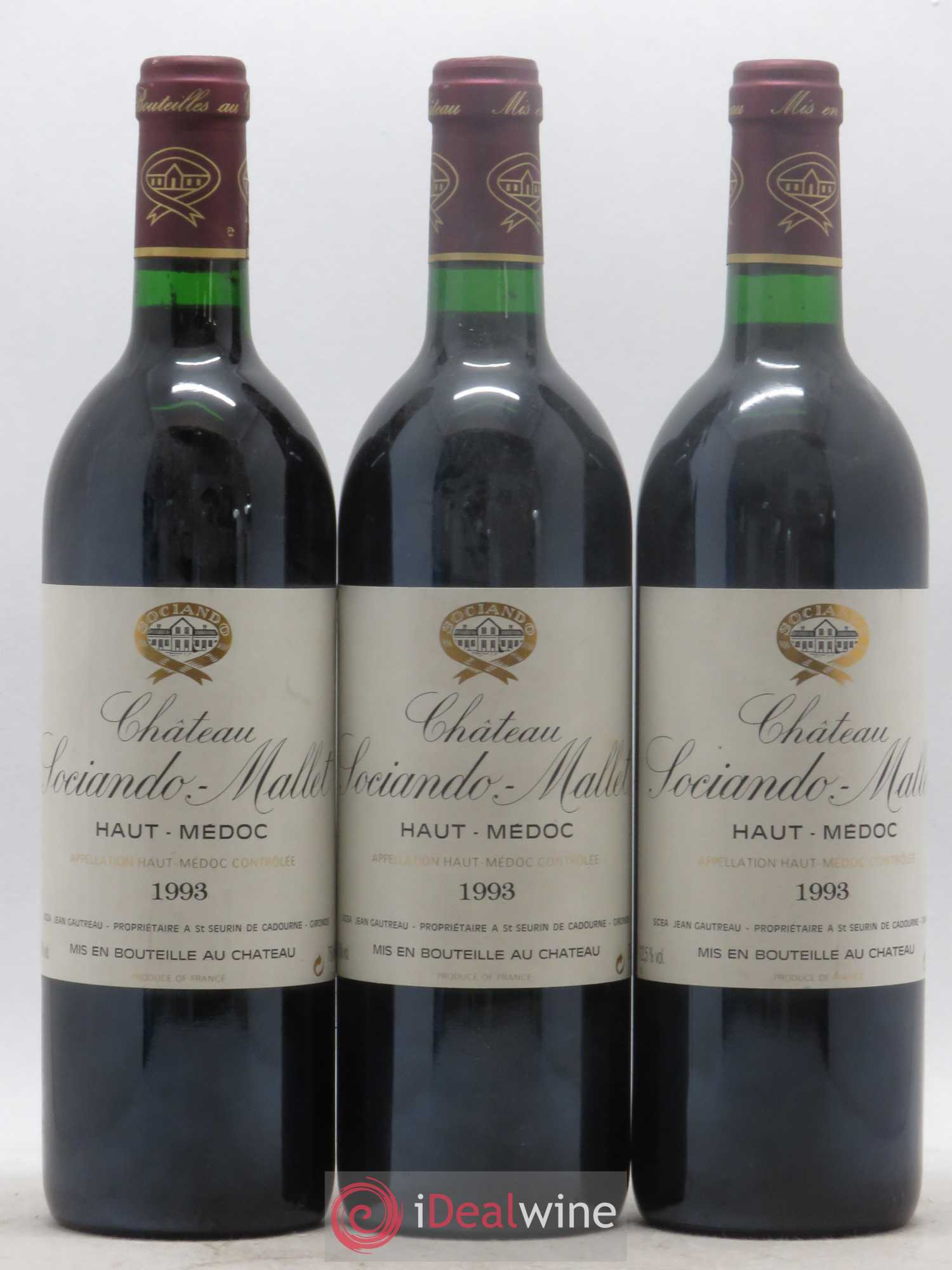 Château Sociando Mallet 1993 - Lot de 3 bouteilles - 0