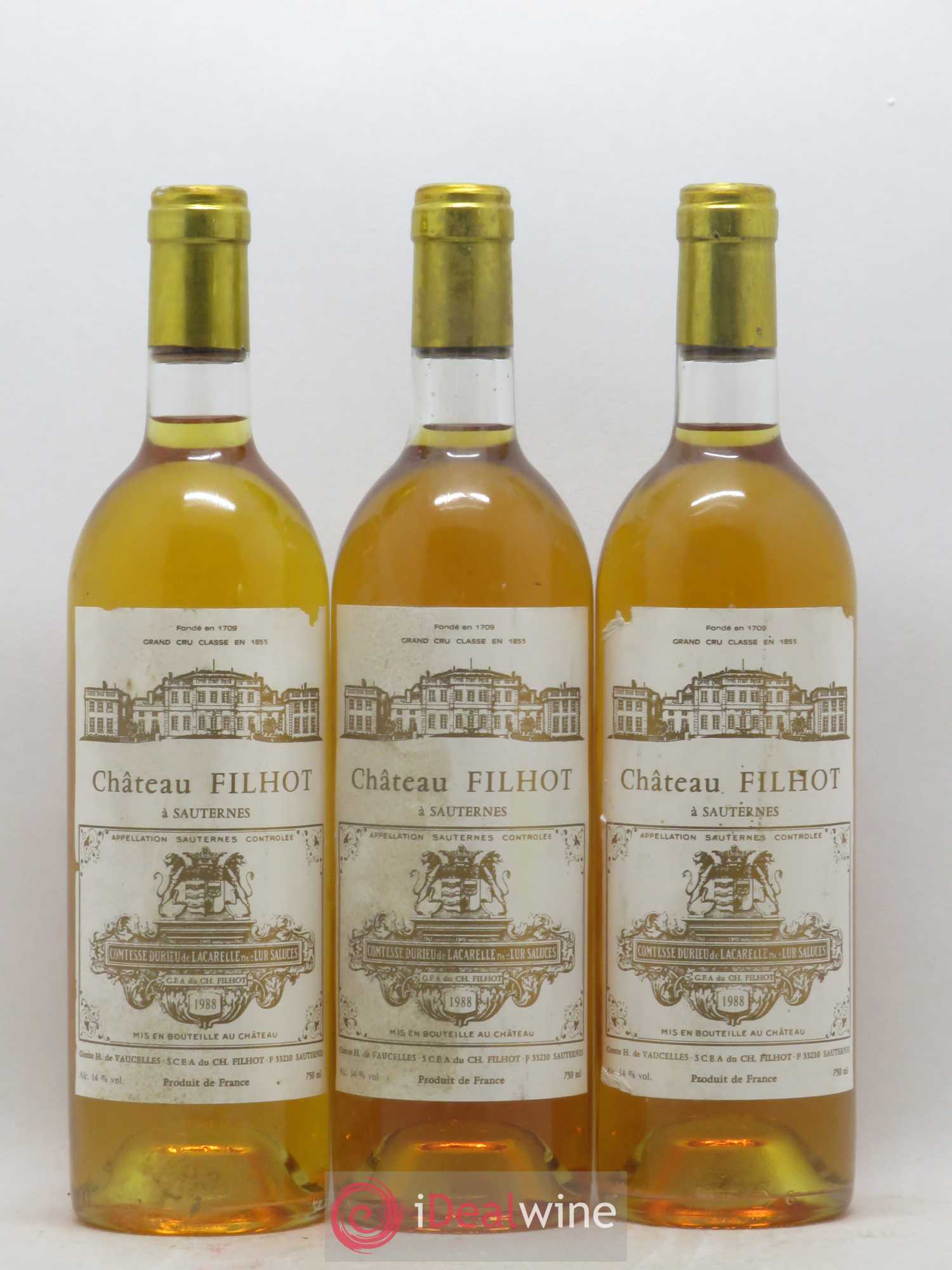 Château Filhot 2ème Grand Cru Classé 1988 - Lotto di 6 bottiglie - 1