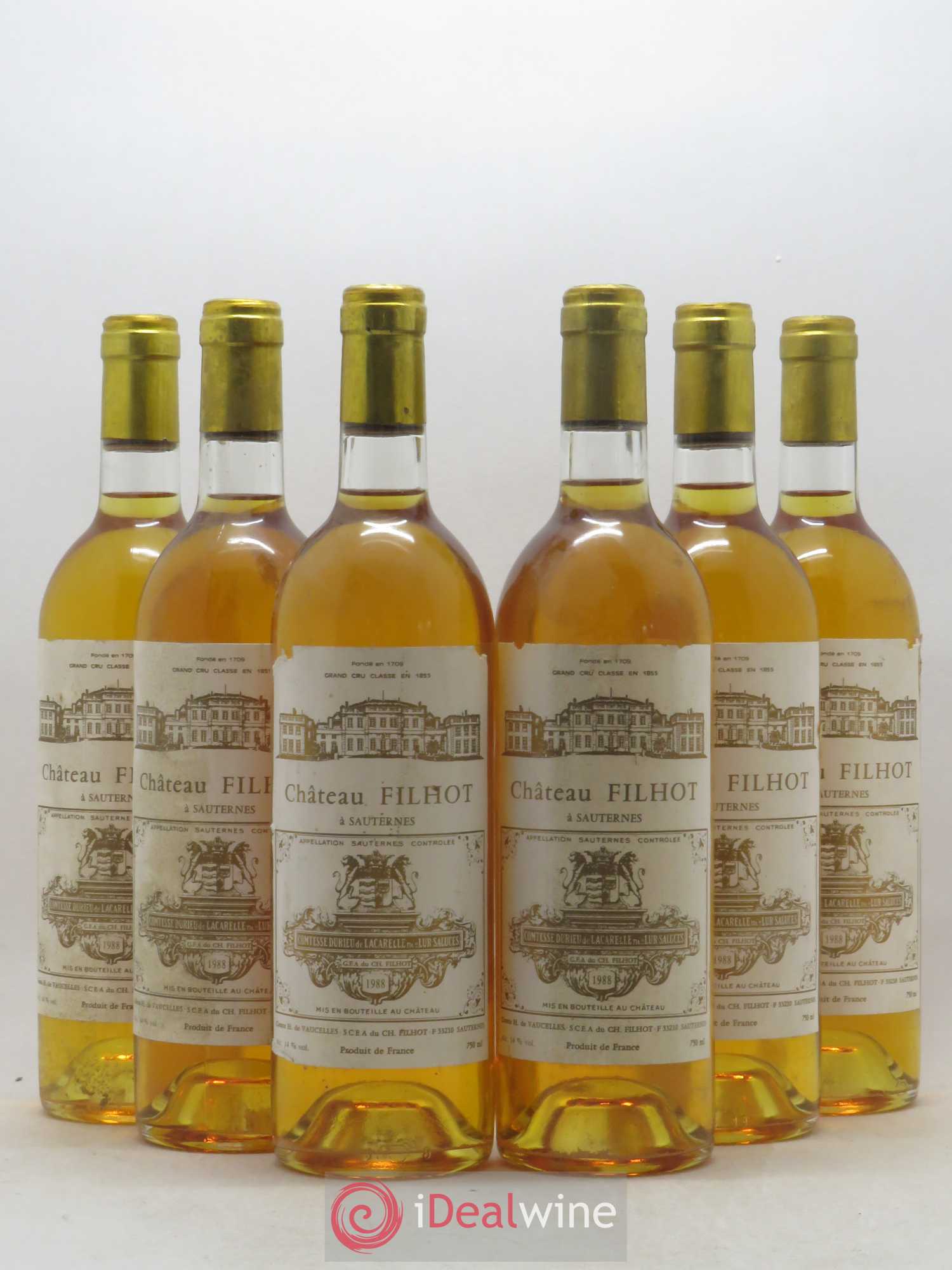 Château Filhot 2ème Grand Cru Classé 1988 - Lotto di 6 bottiglie - 0