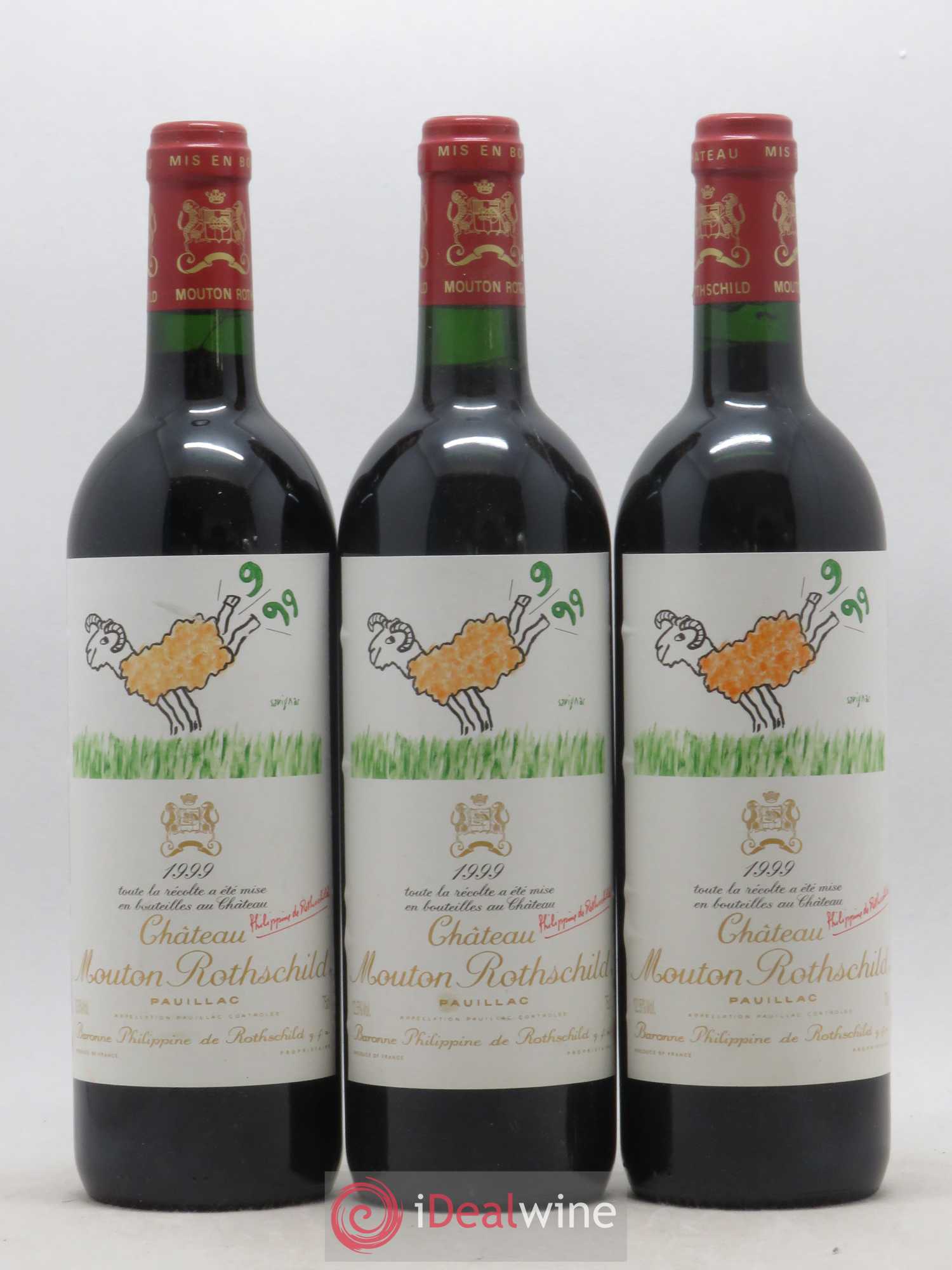 Château Mouton Rothschild 1er Grand Cru Classé 1999 - Lot de 3 bouteilles - 0