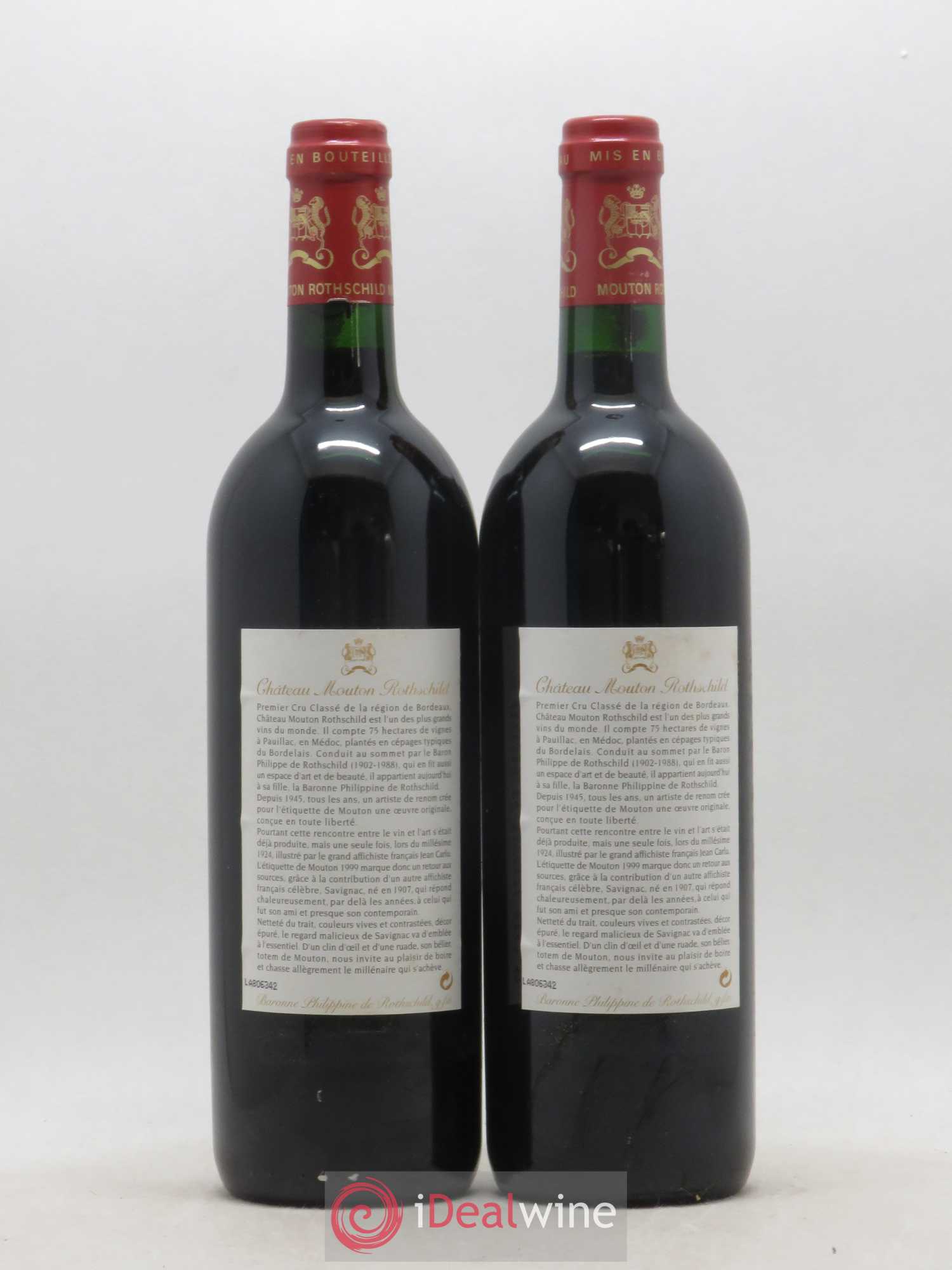 Château Mouton Rothschild 1er Grand Cru Classé 1999 - Lot de 2 bouteilles - 1